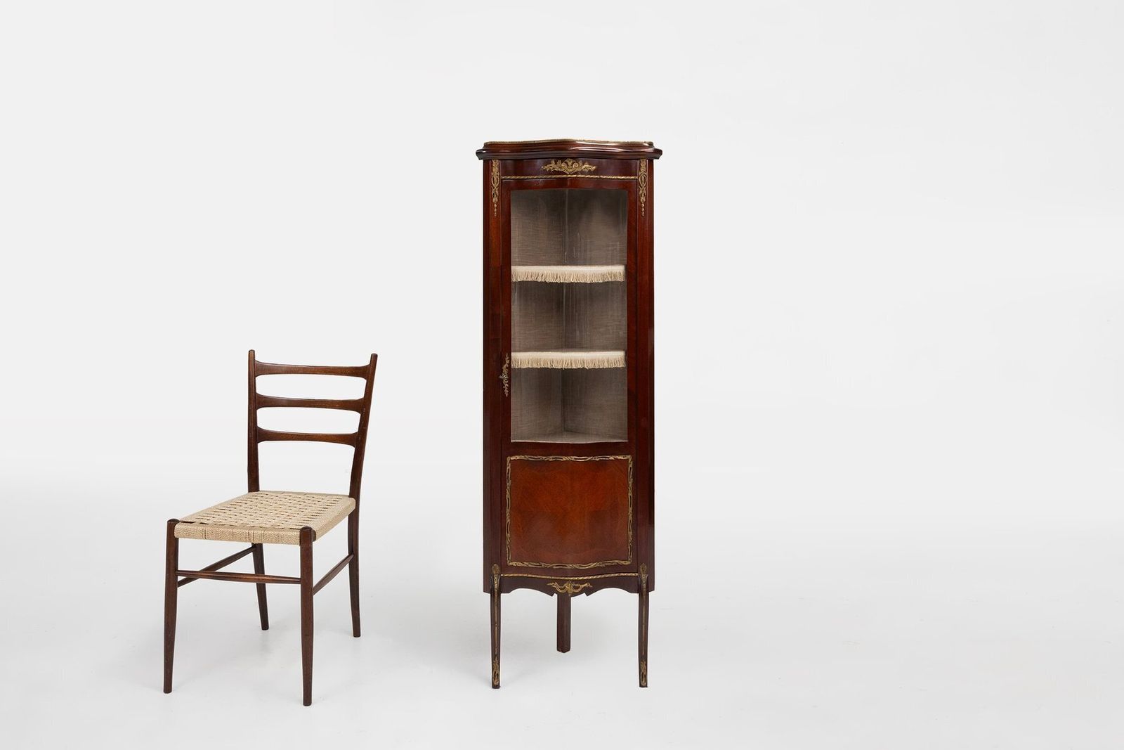 Vintage French Louis XV Style Corner Display Cabinet With Arched Glass, 1950s photo furniture