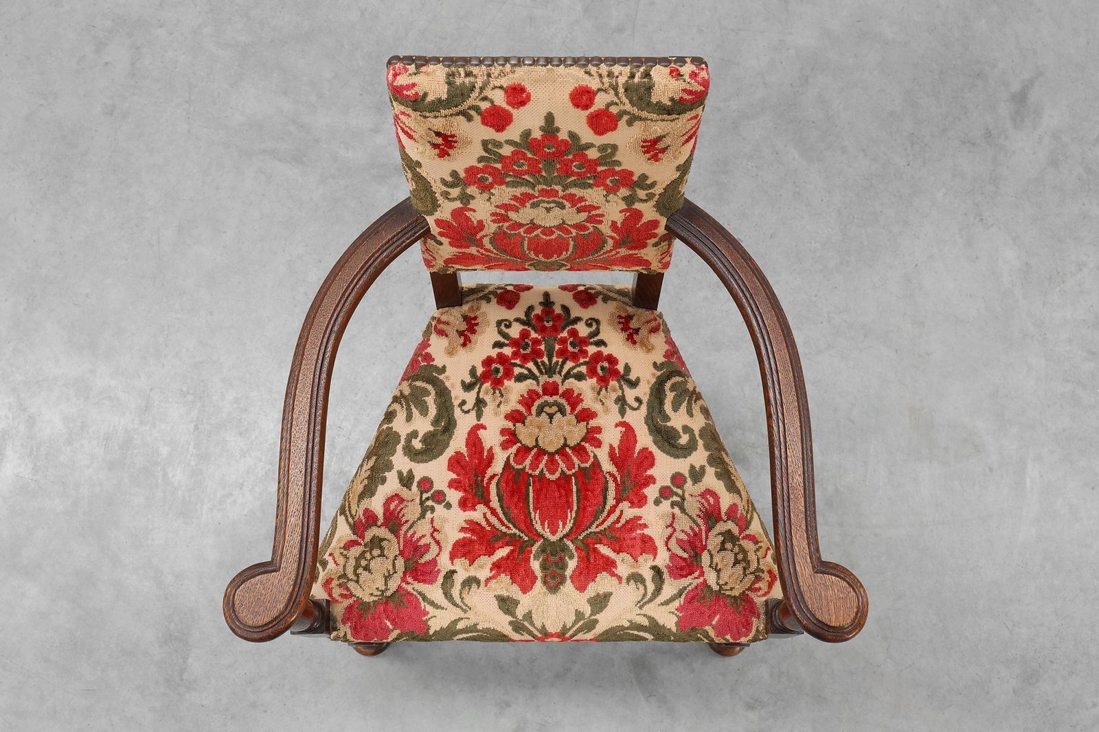 photo vinterior Antique Oak Louis XIII Chair With Floral Upholstery, France, 1890