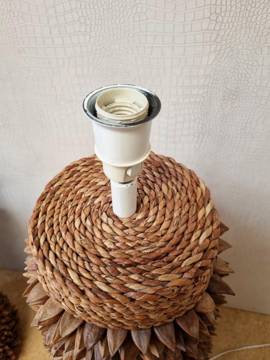Handcrafted Pili Nut Shells Table Or Floor Lamps USA 2000s Set Of 2 photo vintage