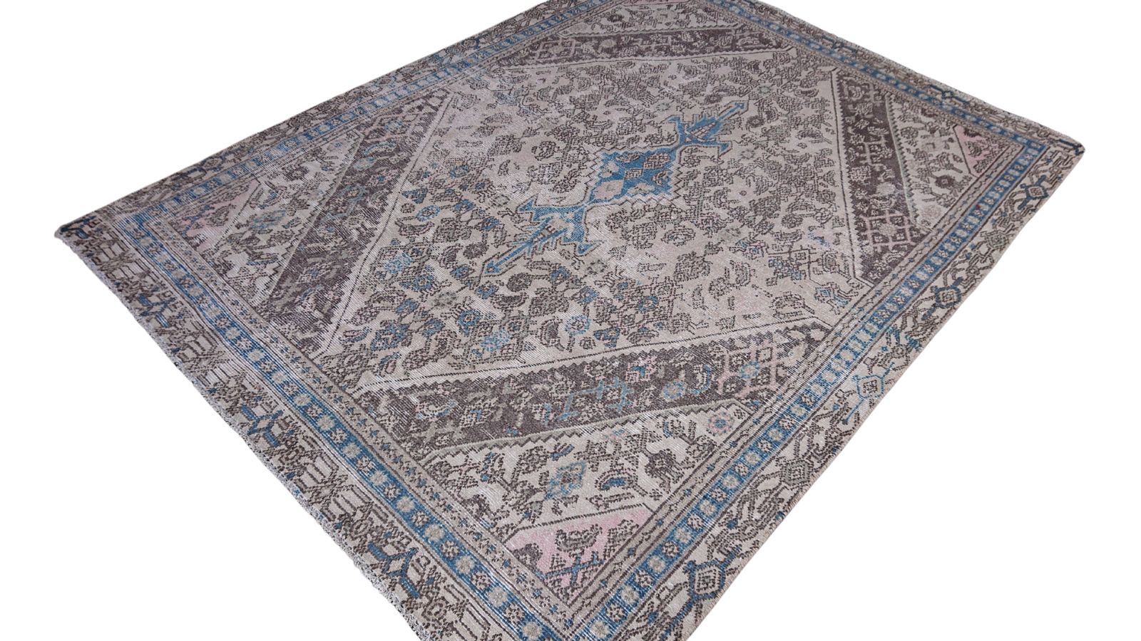 Vintage Turks Bloemmotief Handgeknoopt Medaillon Wollen Vloerkleed 178 x 239 cm photo furniture