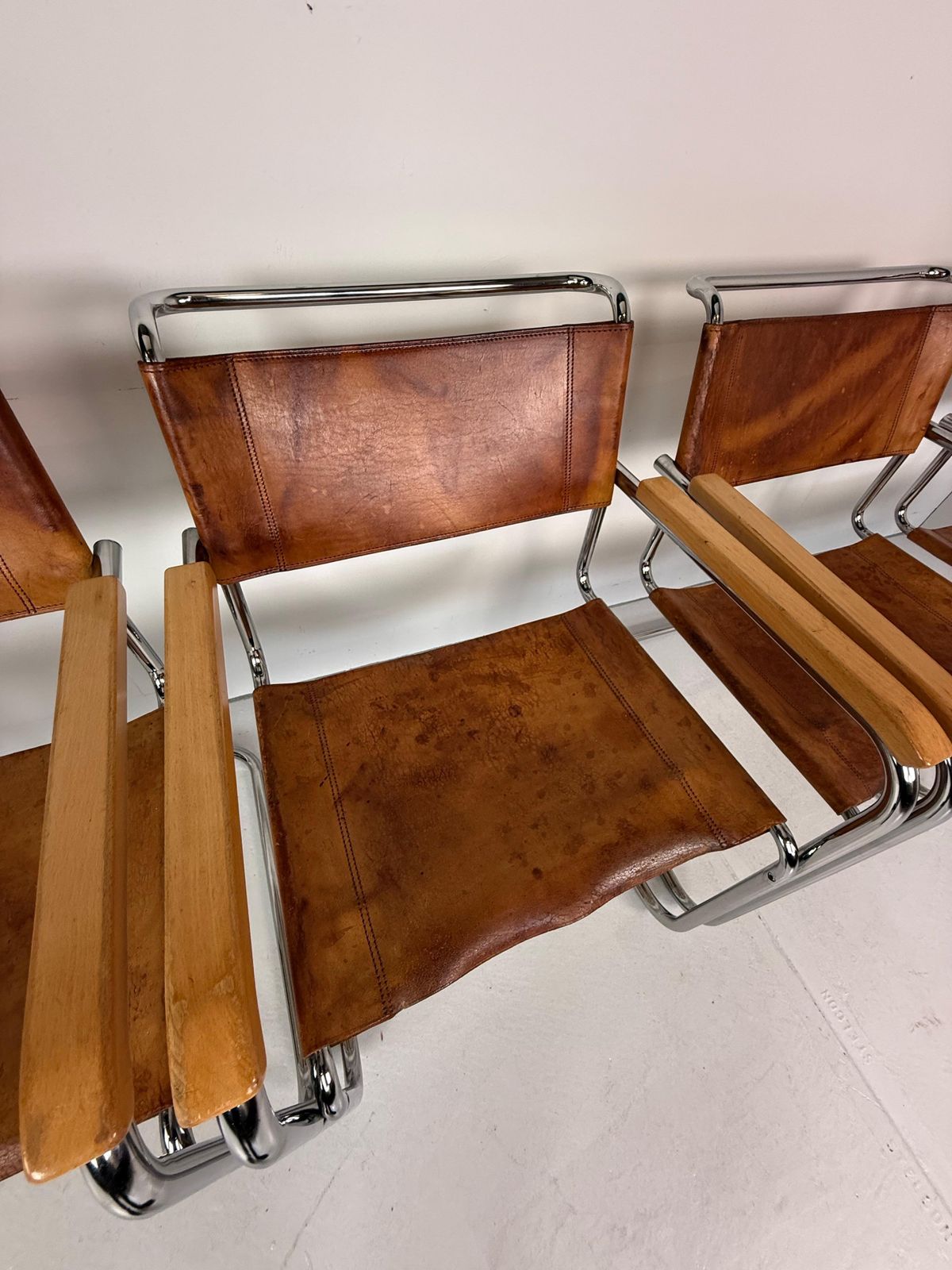 photo vinterior Set Of 6 Original Thonet S34 Cantilever Chairs In Cognac Leather & Chrome, 1970s
