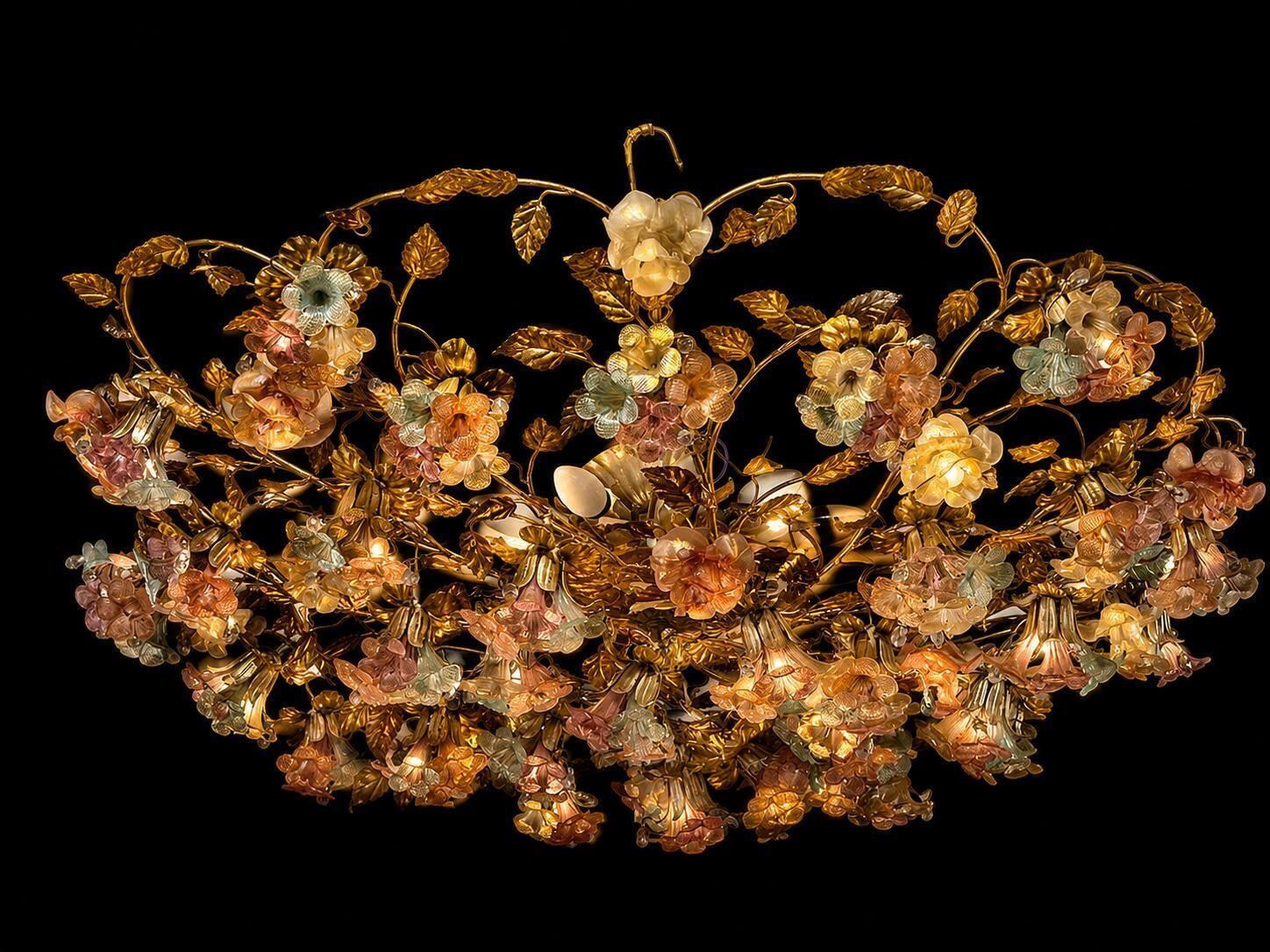 Pink Floreal Murano Chandelier, 1980's photo for sale