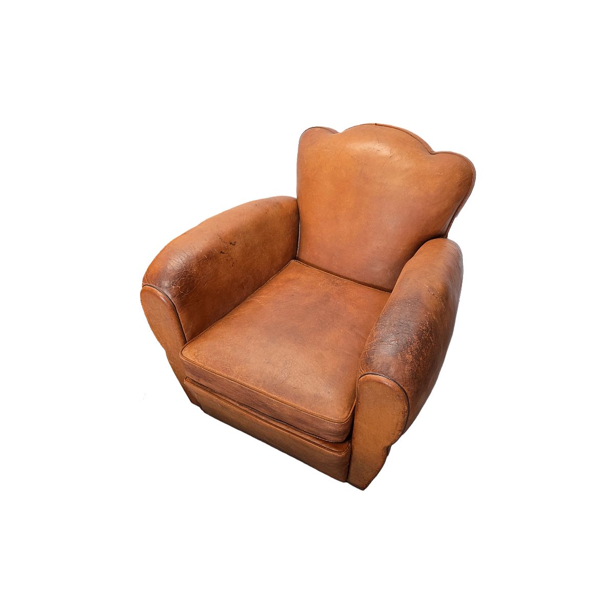 French Art Deco Style Leather Club Armchairs, 1950/60s photo for sale