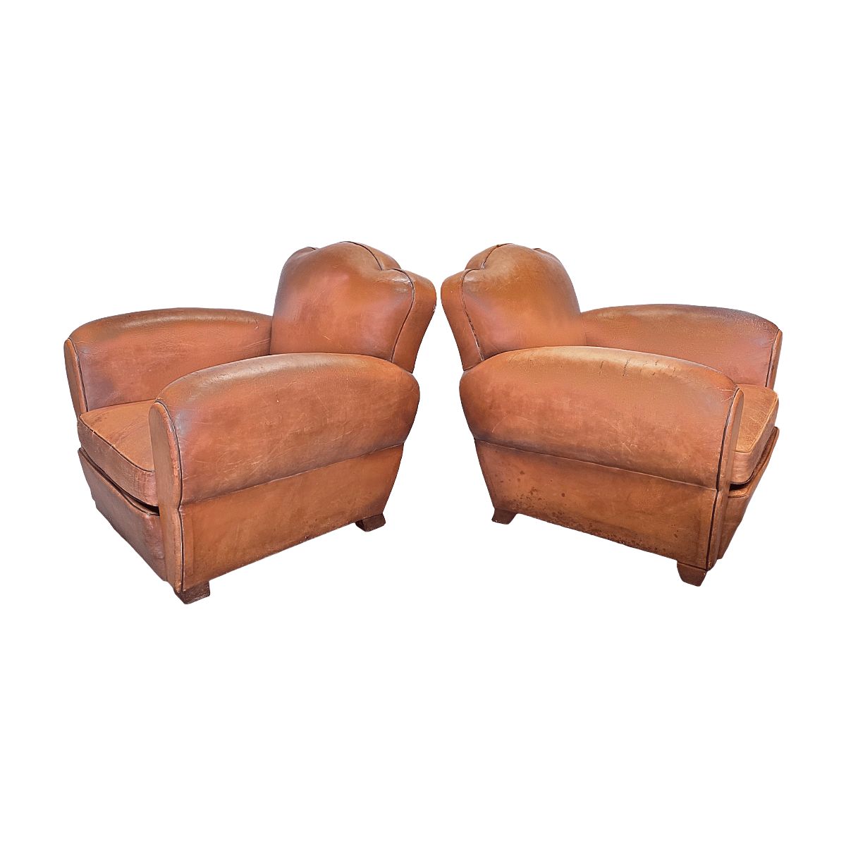 French Art Deco Style Leather Club Armchairs, 1950/60s photo vinterior