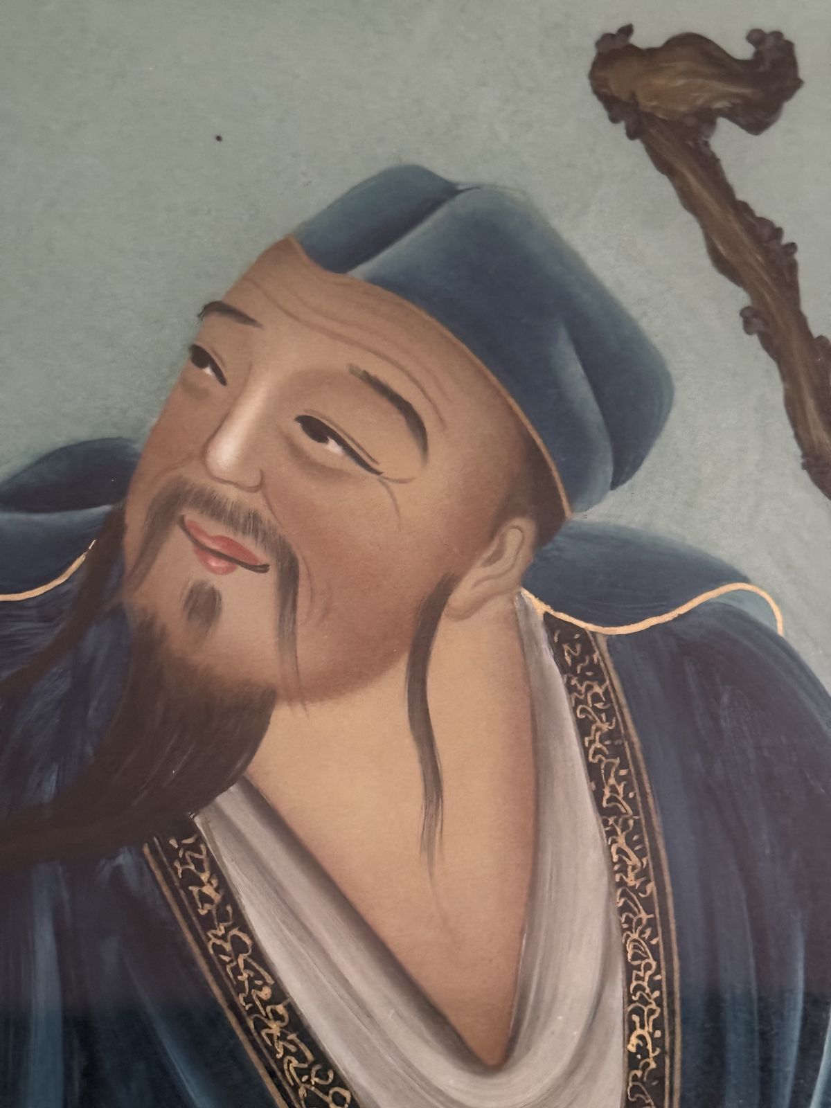 Rare 19th Century Chinese Reverse Glass Painting Of Shoulao & Child photo for sale