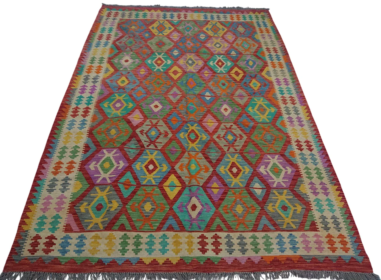Handgeweven Kilim Flatweave Kleurrijk Boho Geometrisch Vloerkleed