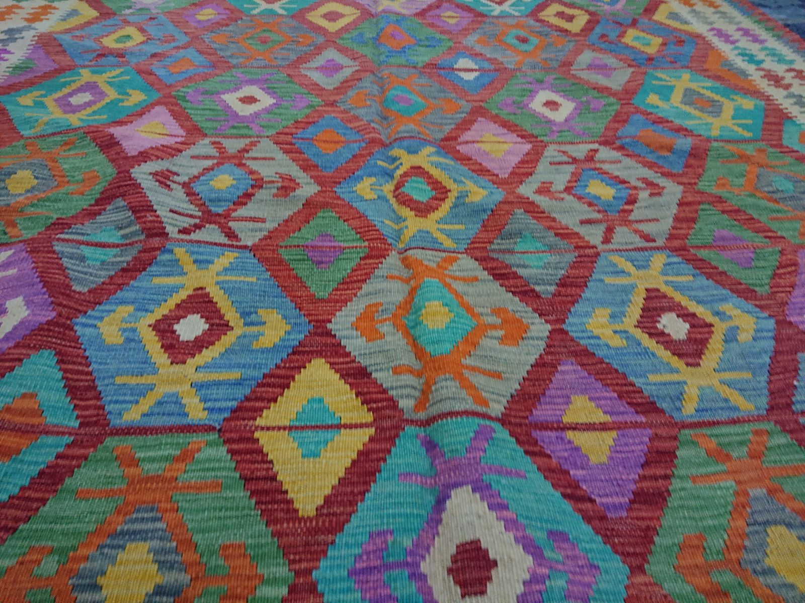 Handgeweven Kilim Flatweave Kleurrijk Boho Geometrisch Vloerkleed photo for sale