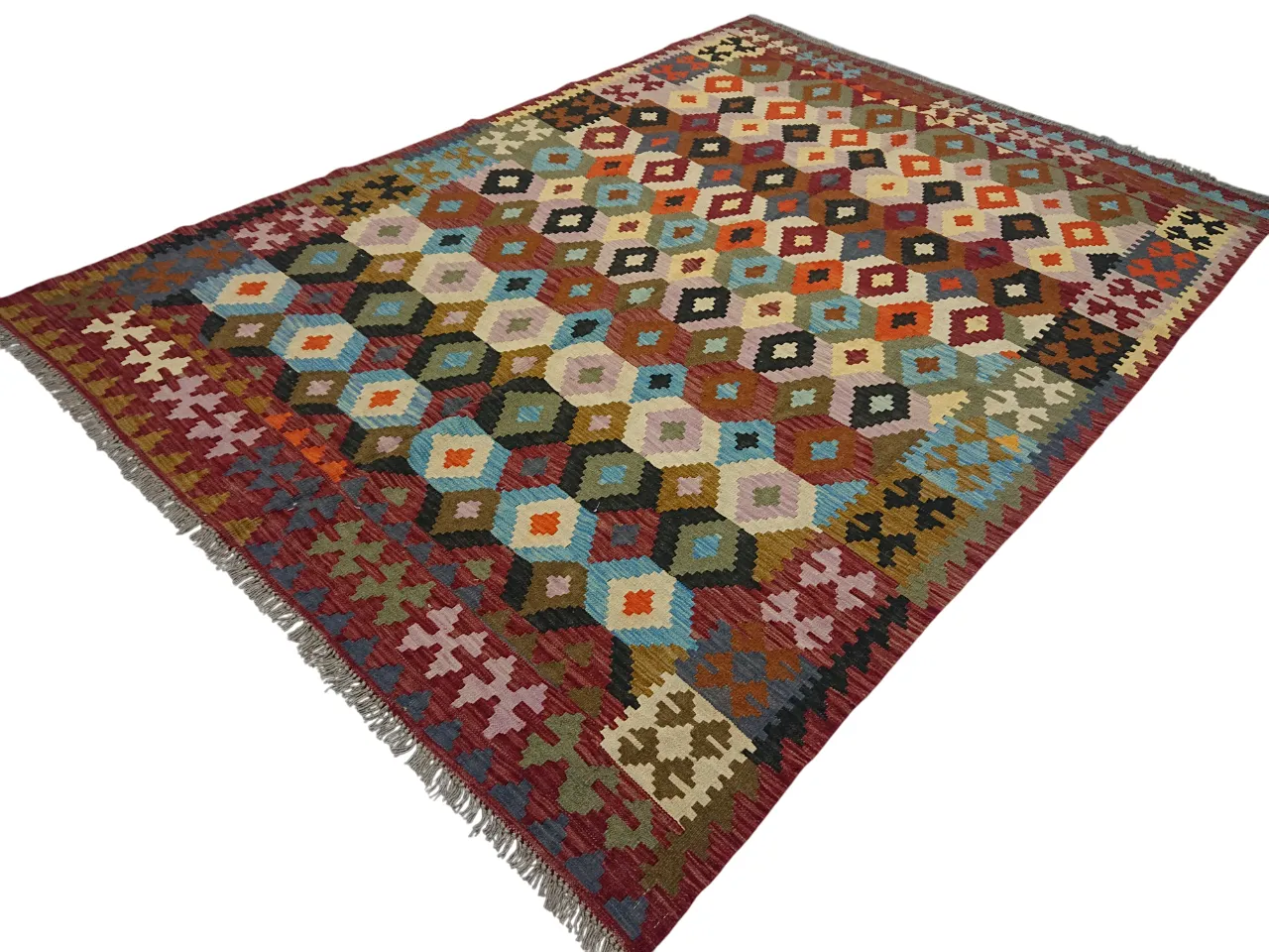 Handwoven Afghan Kilim Flatweave Multicolor Geometric Rug photo Textiles