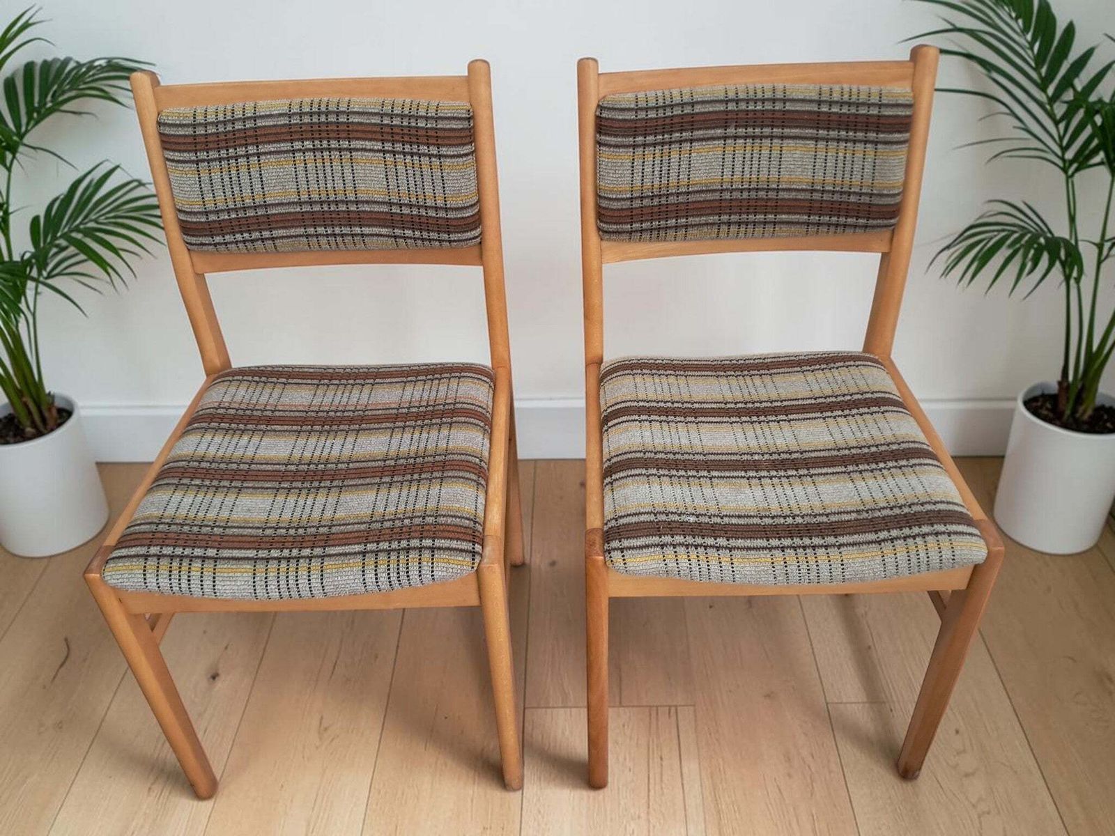 Vintage East German Dining Chairs Pair, Mid Century Modern Beech Frame Retro 1980
