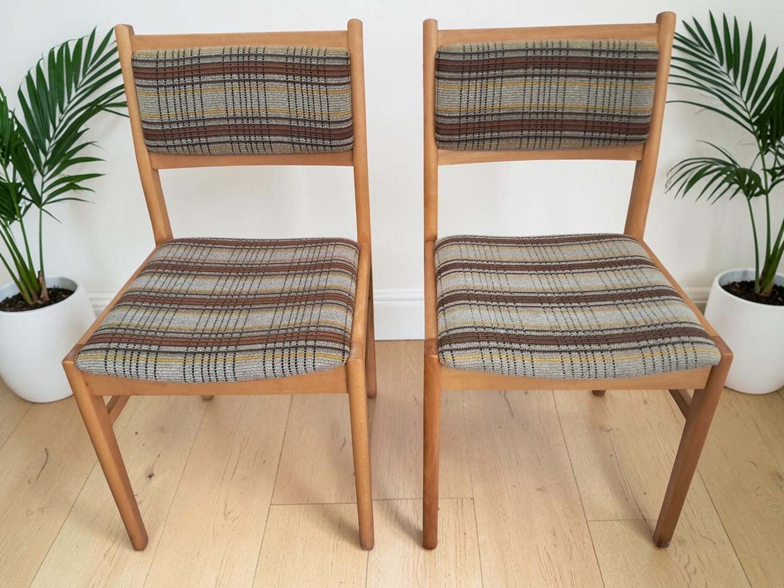 Vintage East German Dining Chairs Pair, Mid Century Modern Beech Frame Retro 1980 photo furniture