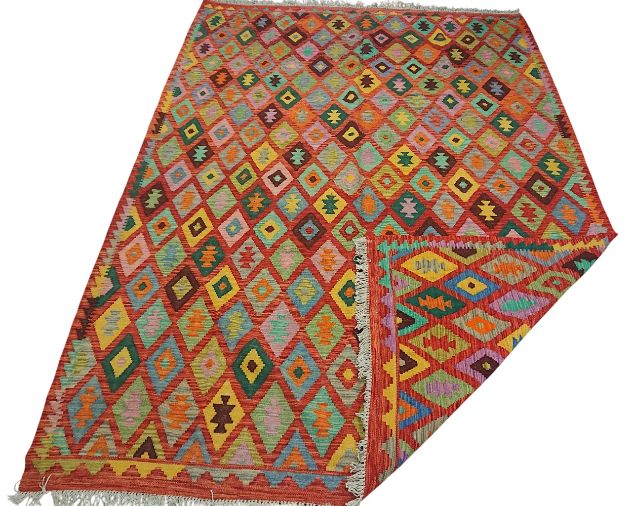 Handgeweven Kilim Flatweave Oranje Tribal Vloerkleed photo buy