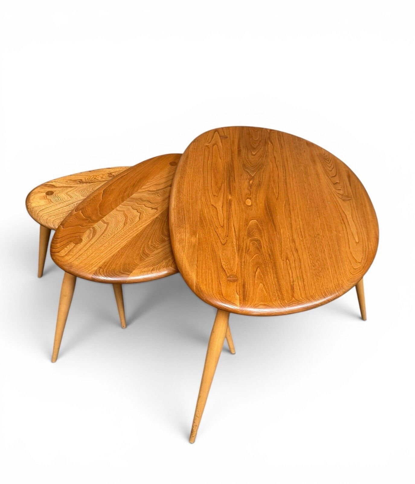 Ercol Solid Elm And Beech Blonde Nest Of Tables Pebble Nest Superior Quality