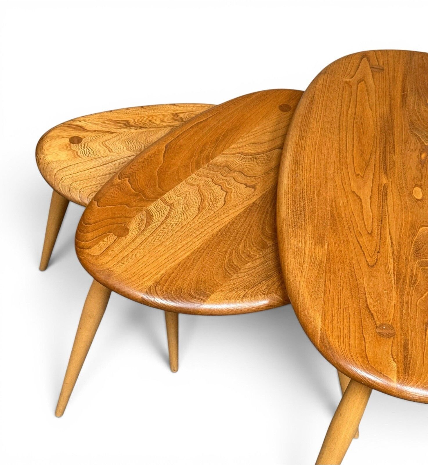Ercol Solid Elm And Beech Blonde Nest Of Tables Pebble Nest Superior Quality photo 545.0