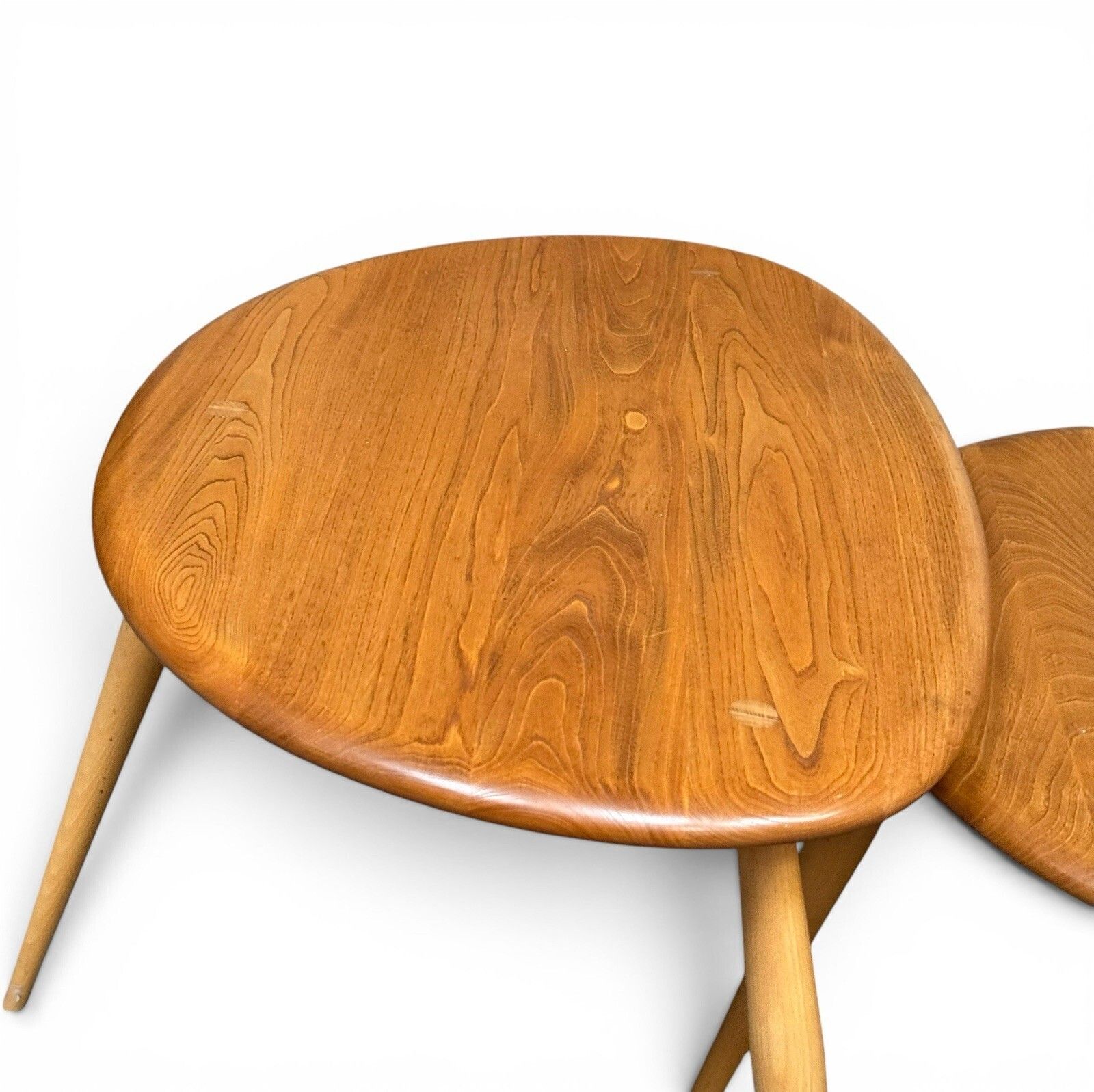 Ercol Solid Elm And Beech Blonde Nest Of Tables Pebble Nest Superior Quality photo vintage