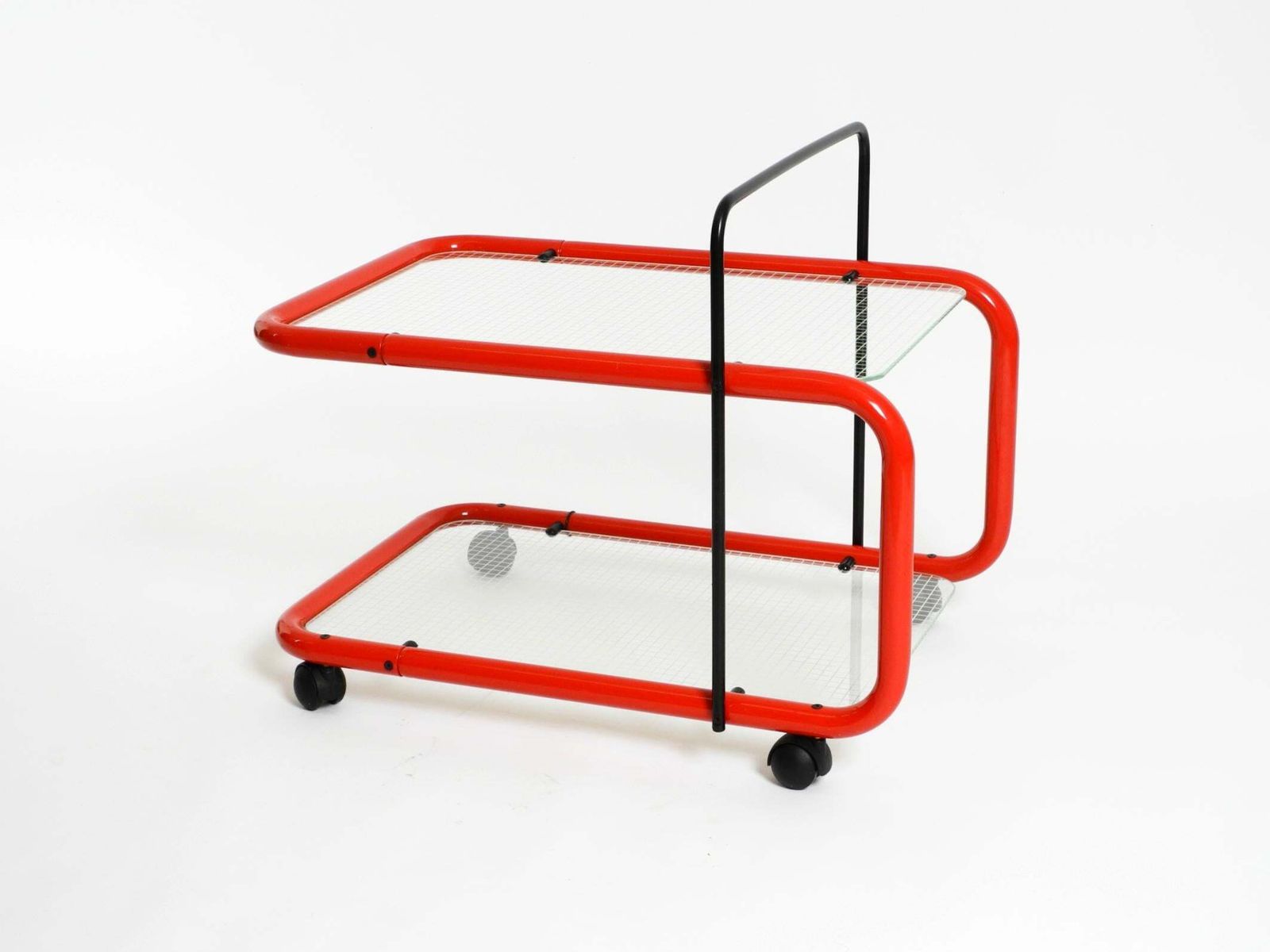 Italiaanse postmoderne serveerwagen of barcart uit de jaren 1980, metaal en glas photo buy