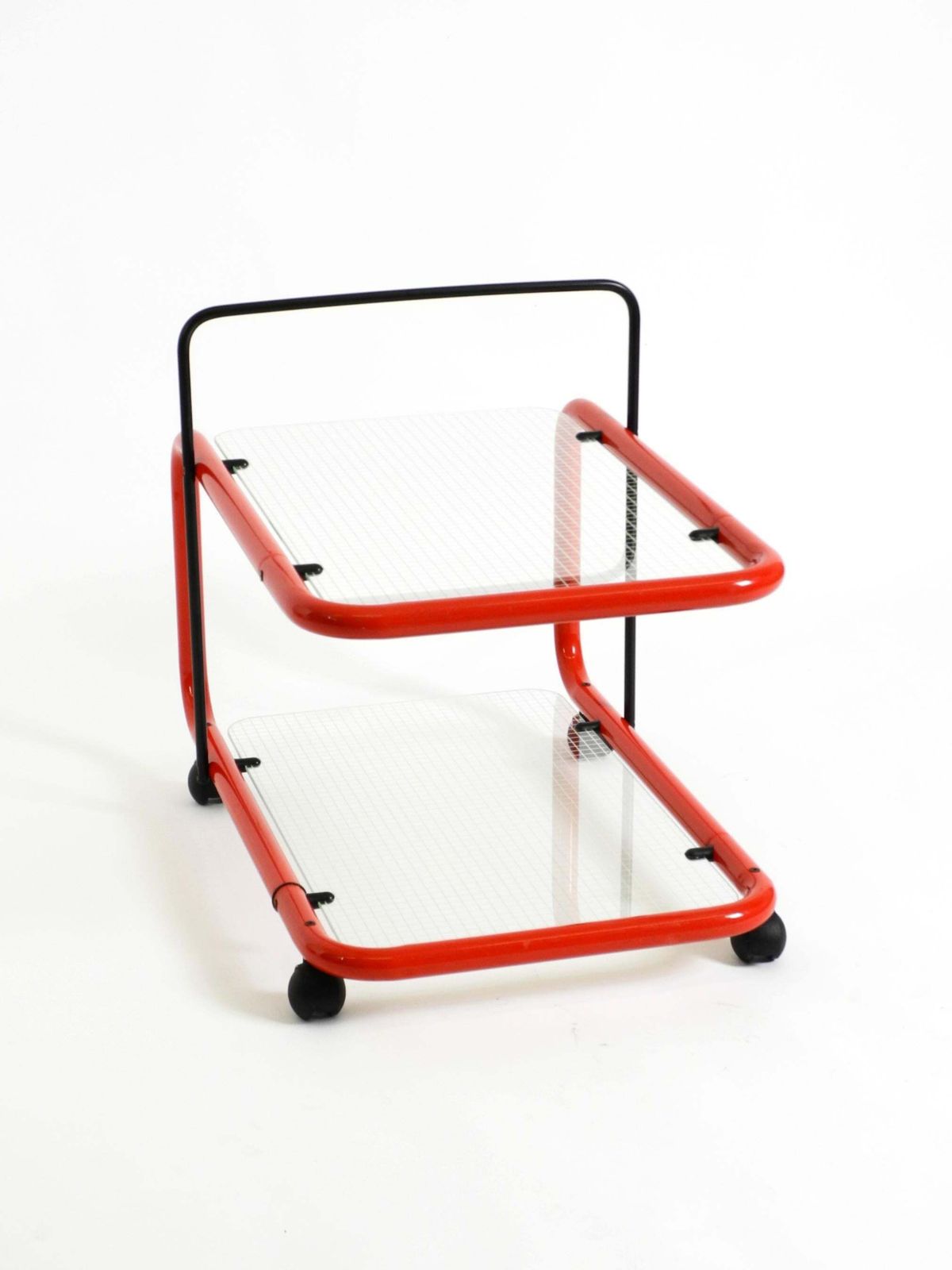 755.0 Italiaanse postmoderne serveerwagen of barcart uit de jaren 1980, metaal en glas photo