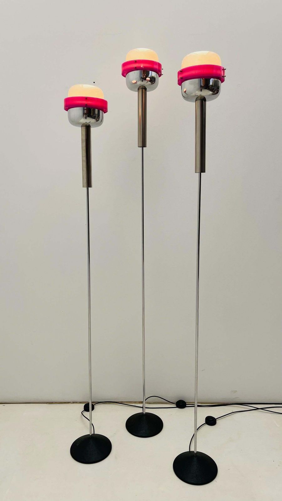 Triplet Of Stilnovo Floor Lamps In Magenta Plexiglass photo furniture