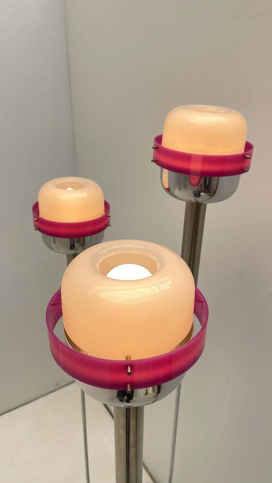 Triplet Of Stilnovo Floor Lamps In Magenta Plexiglass photo 3757.0