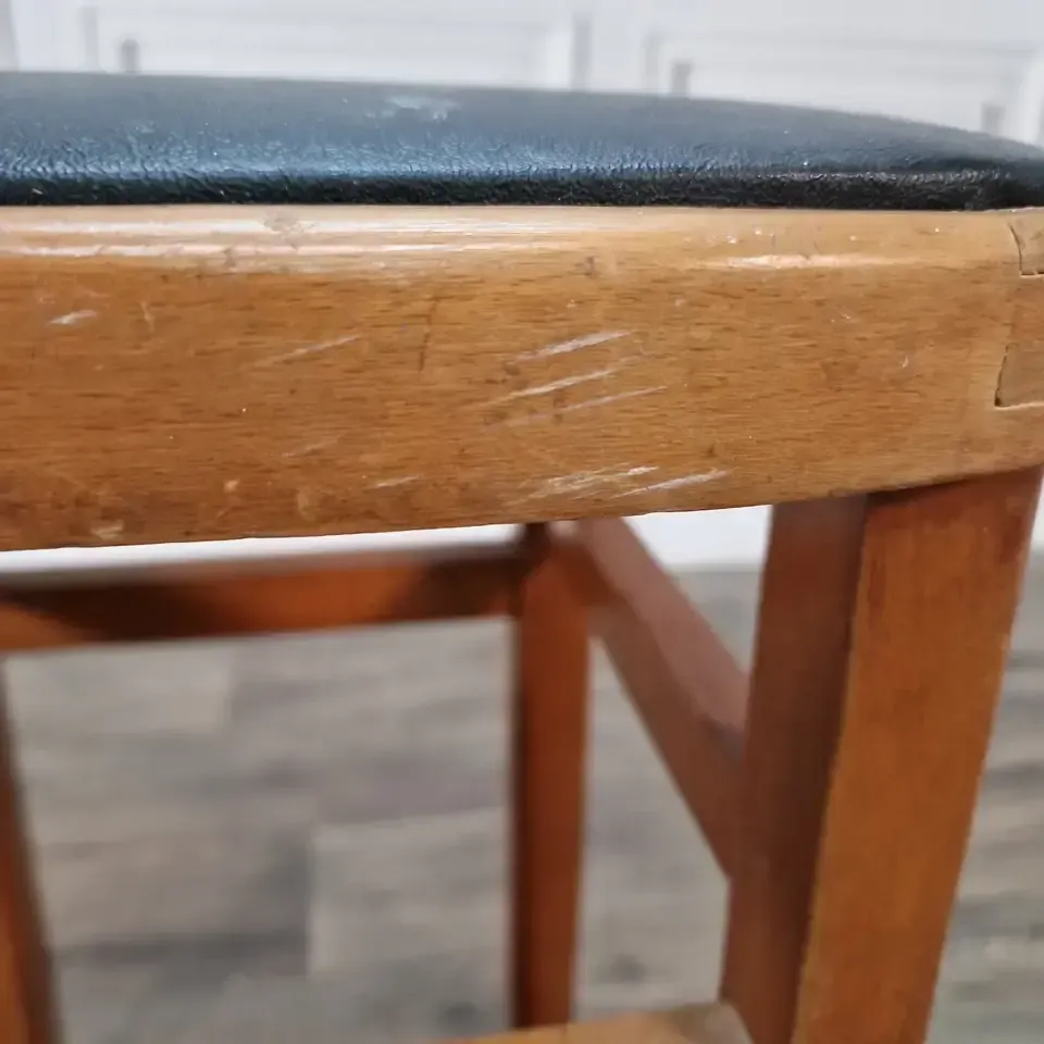 Vintage Utility Kitchen Stool  Black Vinyl Upholstered Seat Wooden Retro photo vintage