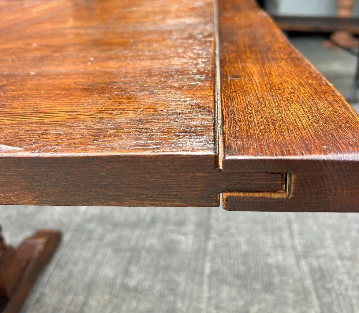 photo furniture Vintage English Oak Jacobean Style Extending Drawleaf Refectory Dining Table