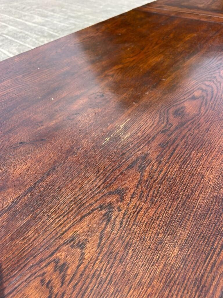 photo vinterior Vintage English Oak Jacobean Style Extending Drawleaf Refectory Dining Table