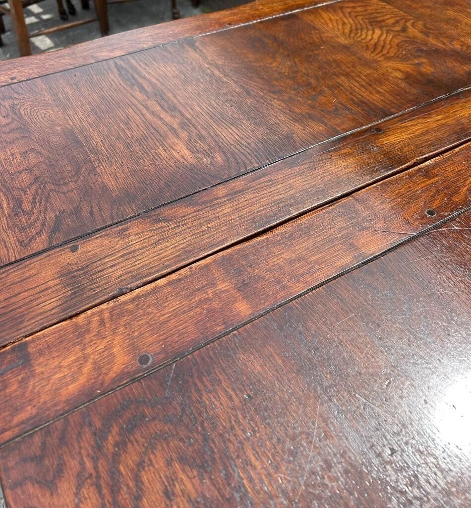photo buy Vintage English Oak Jacobean Style Extending Drawleaf Refectory Dining Table