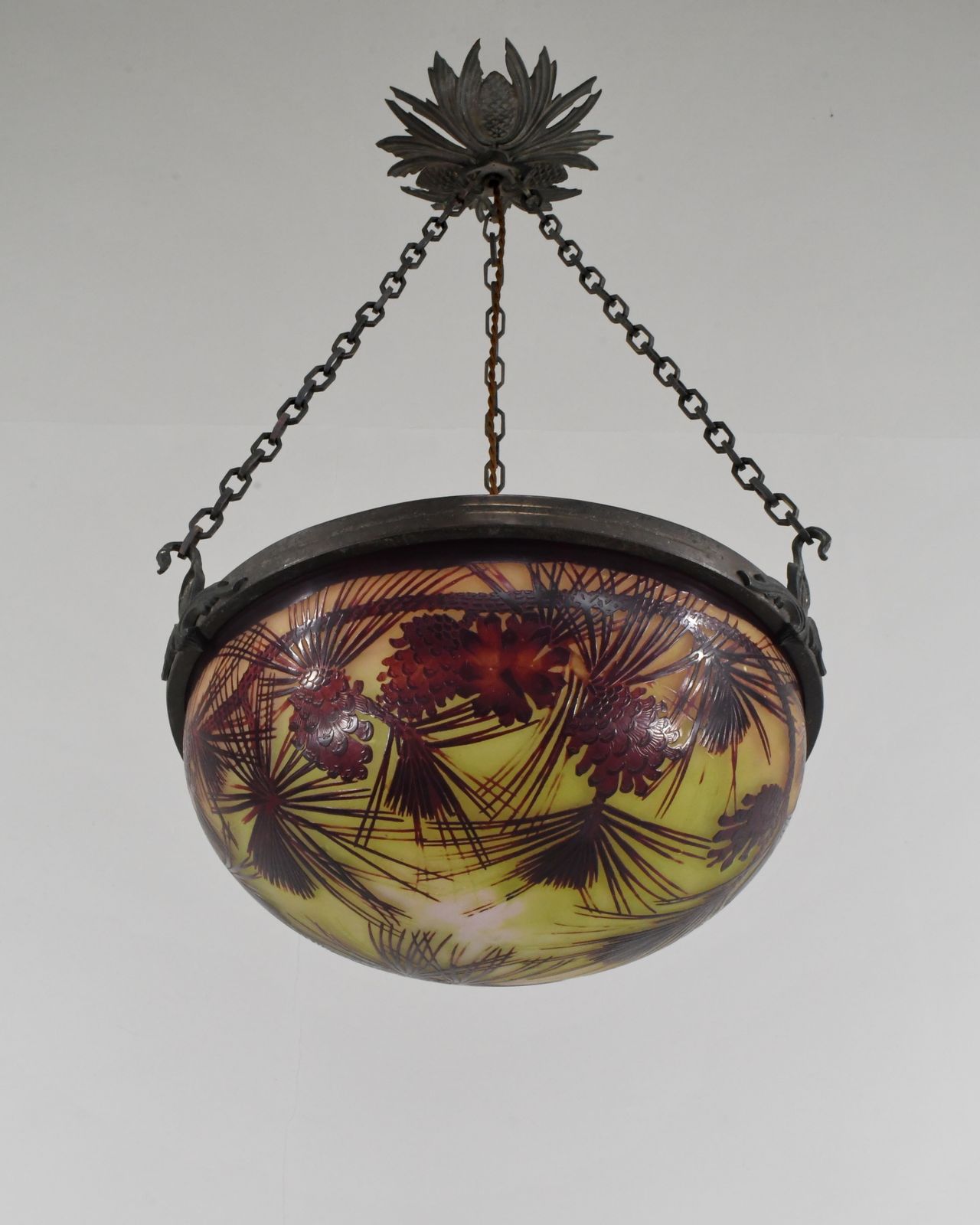 French Art Deco Cameo Pendant Light By Gallé 1920s France