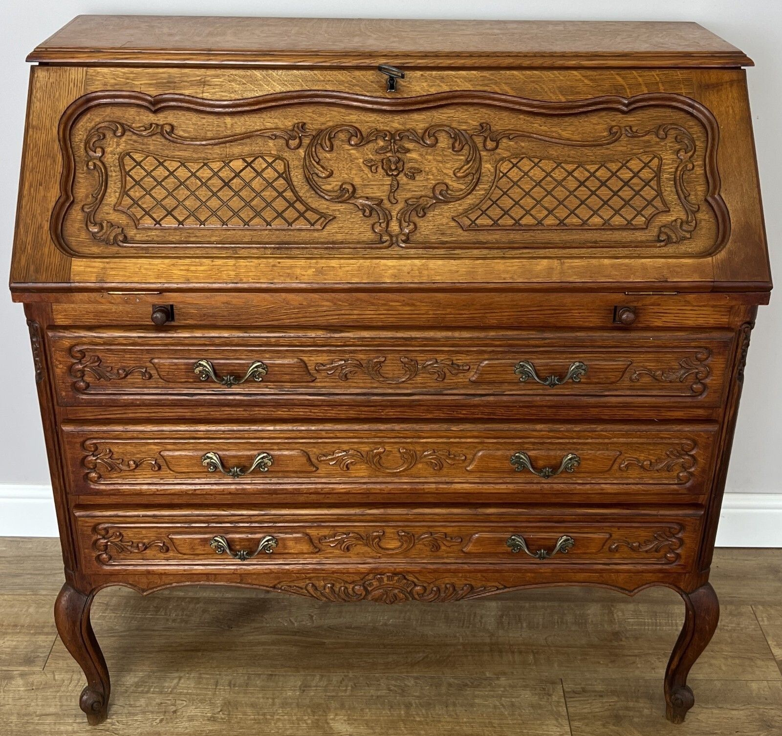 Secretaire Writing Desk Vintage French Louis Oak Rare Bureaux Cabinet Lot 6154
