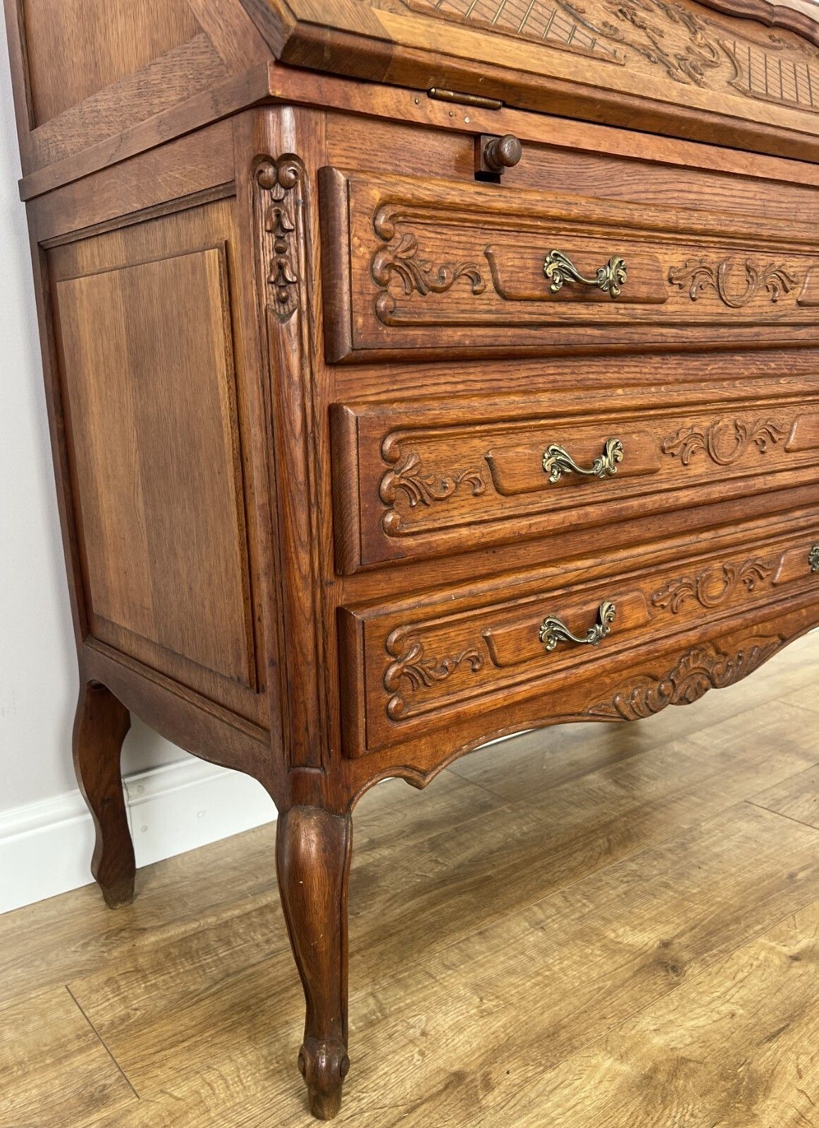 Furniture Secretaire Writing Desk Vintage French Louis Oak Rare Bureaux Cabinet Lot 6154 photo