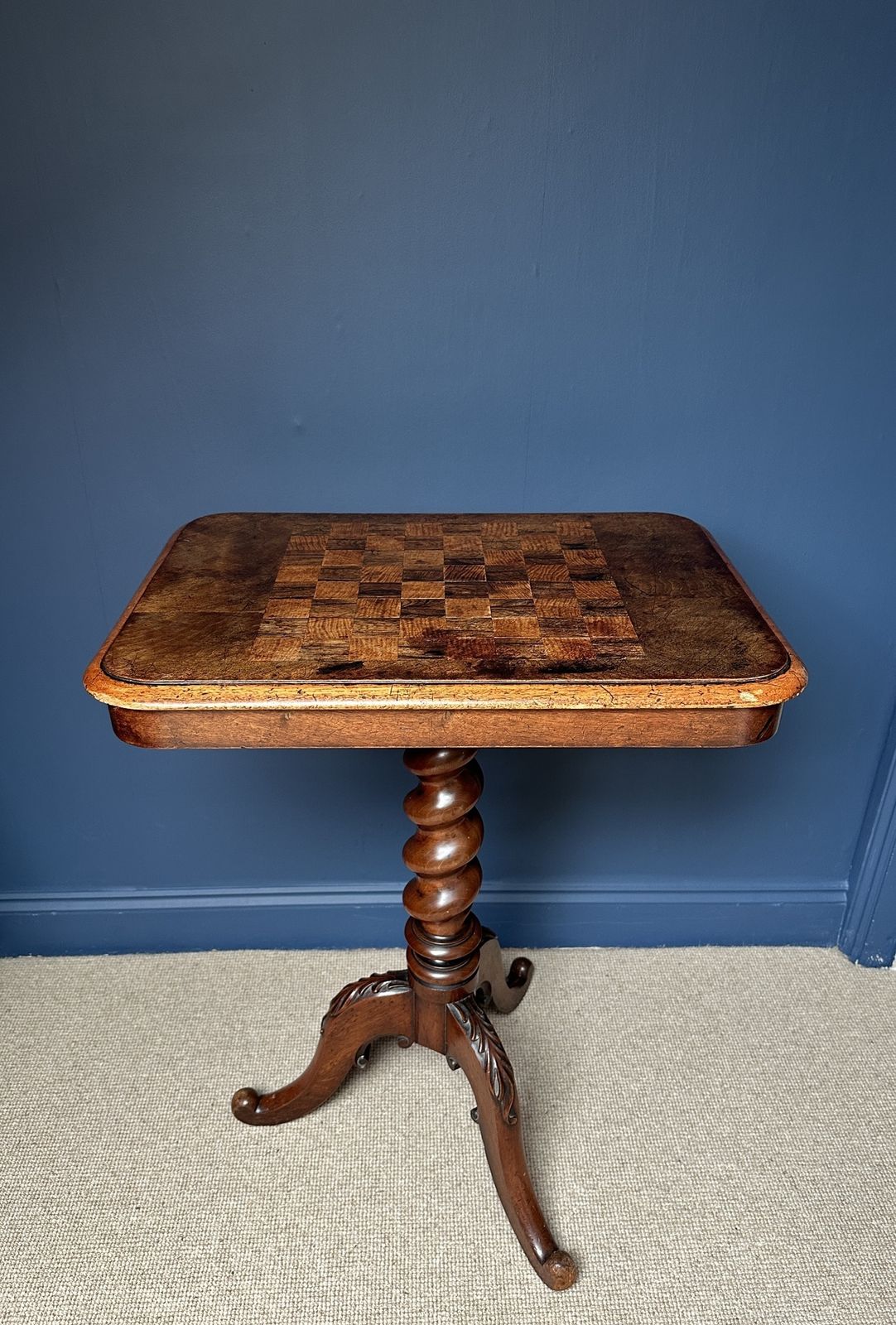 Antique Chess Table With Hidden Drawer
