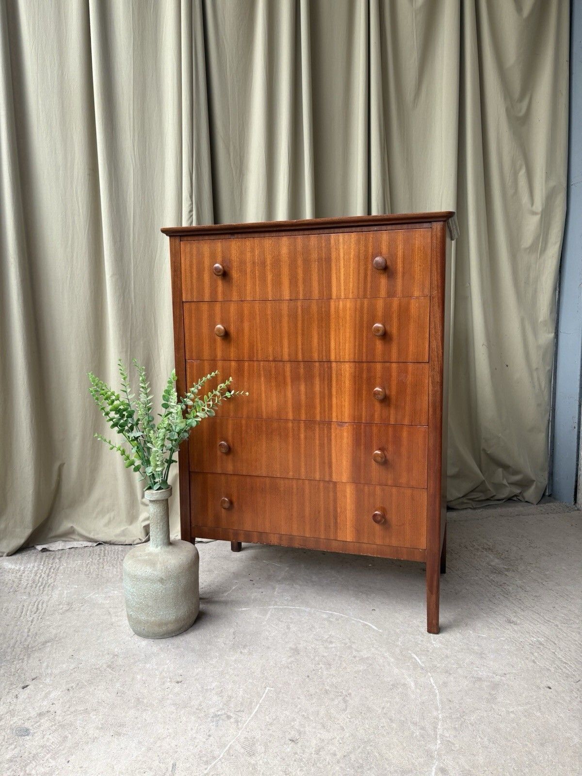 Vtg Mid Century Chest Of Drawers Tallboy Retro Scandi Danish R1200