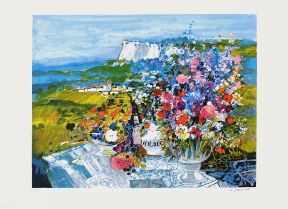 Lithographie signée Monique Journod, En Beaujolais, 1992
