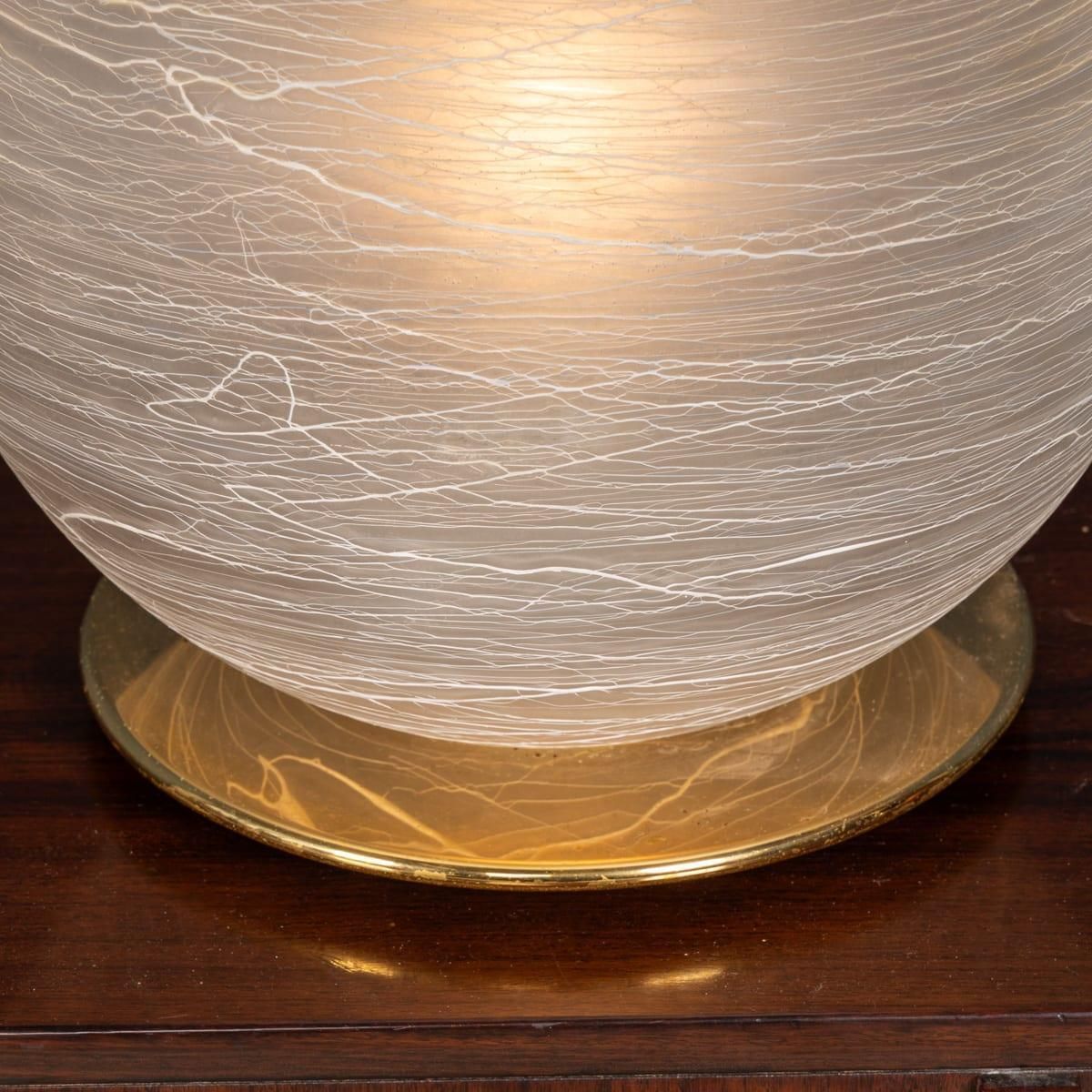 Vintage 20thc Italian Hand Blown Frosted Glass Globe Table Lamp, Murano photo vintage