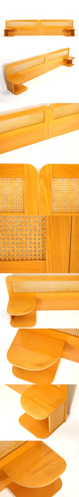 Retro Vintage Danish Cane Beech Double Bed Headboard Bedside Tables 70s 80s Teak. photo furniture