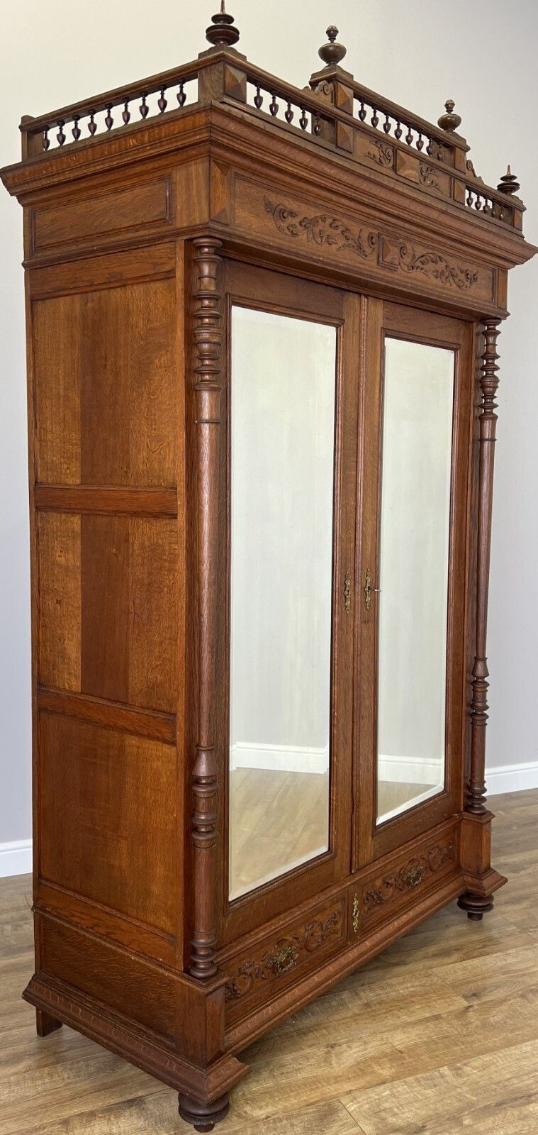 Wardrobe Antique French Oak Two Door Mirrored Carved Armoire Cabinet Lot 6153 photo Furniture