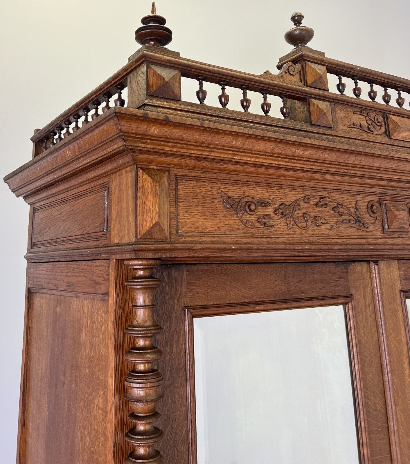 Wardrobe Antique French Oak Two Door Mirrored Carved Armoire Cabinet Lot 6153 photo vinterior