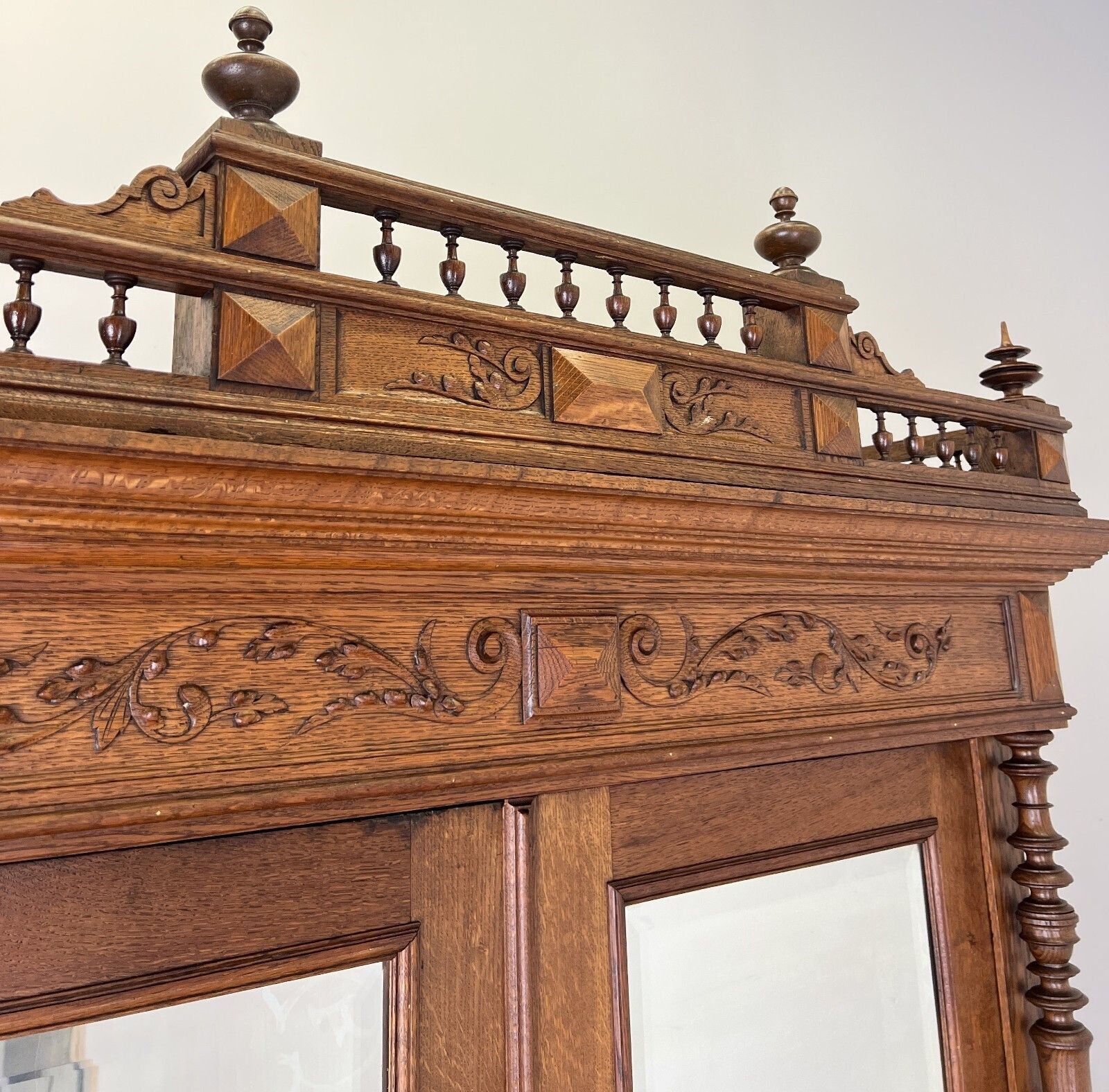 Wardrobe Antique French Oak Two Door Mirrored Carved Armoire Cabinet Lot 6153 photo vintage