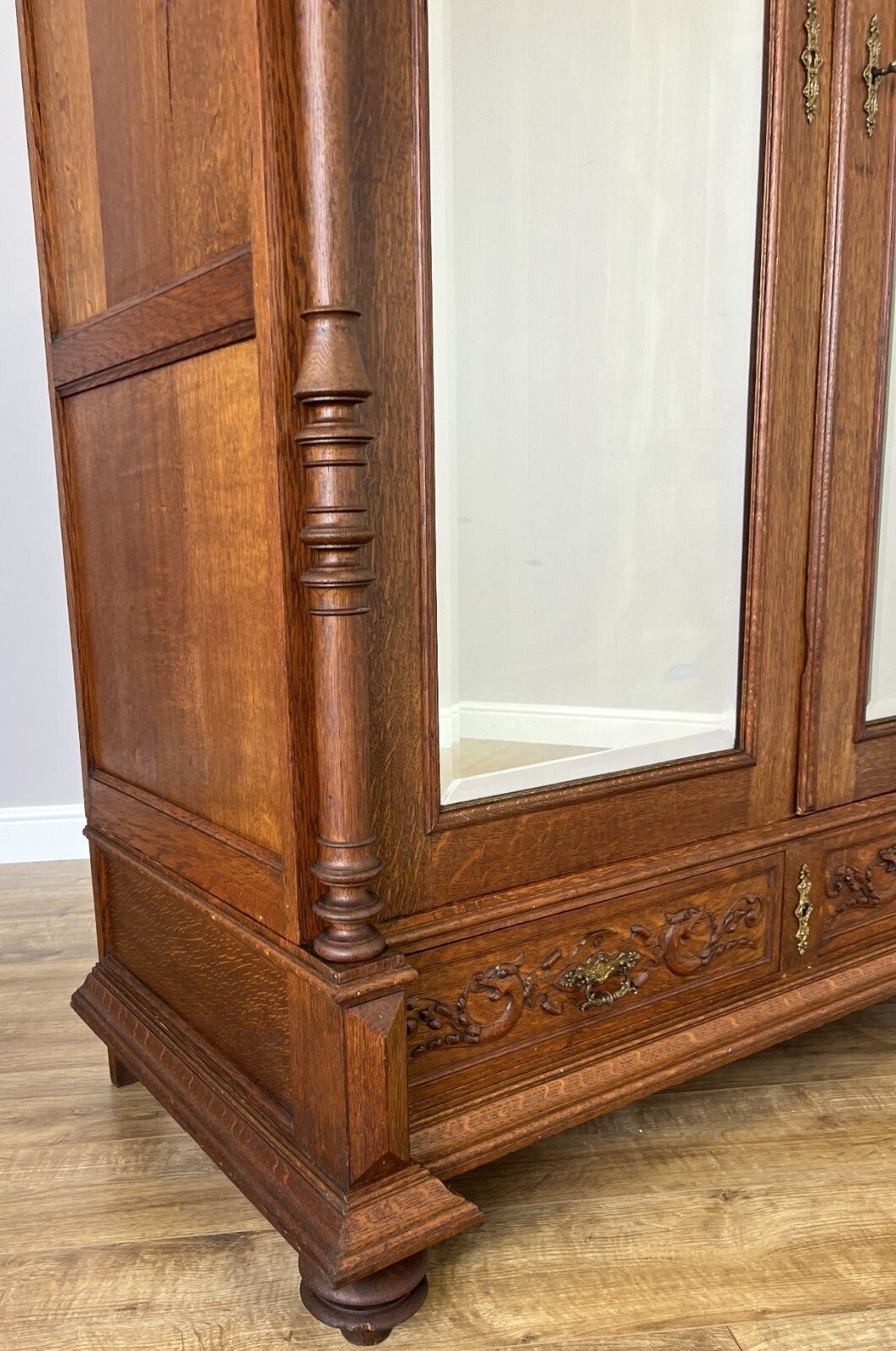 photo for sale Wardrobe Antique French Oak Two Door Mirrored Carved Armoire Cabinet Lot 6153