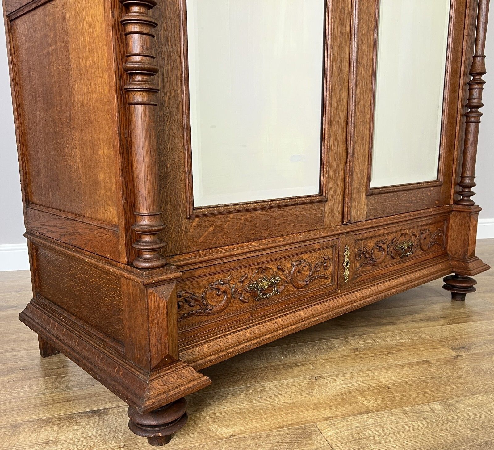 Furniture Wardrobe Antique French Oak Two Door Mirrored Carved Armoire Cabinet Lot 6153 photo
