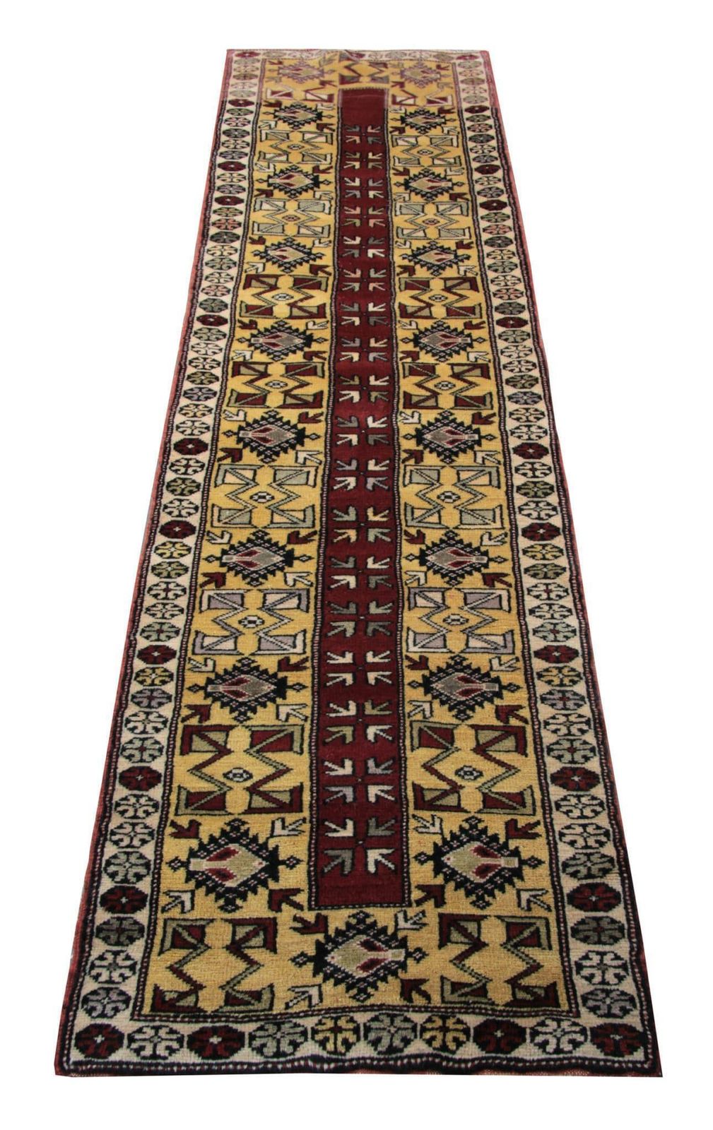 Vintage Turkish Milas Runner Geometric Runner Rug, Red Carpet Runner, Wool Rug. photo for sale