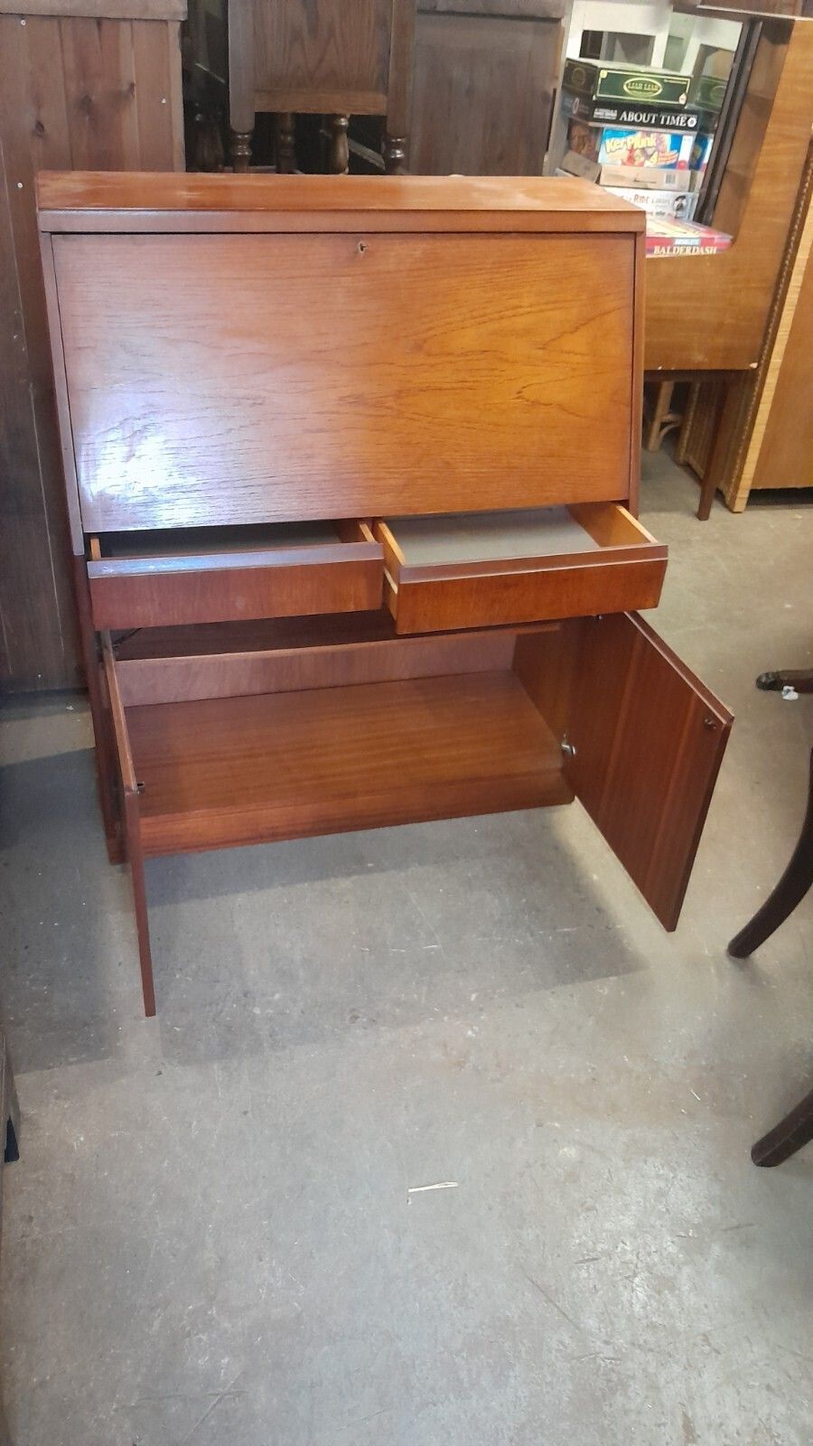 Mid Century Teak Bureau By Remploy, With 2 Drawers And 2 Doors photo Furniture