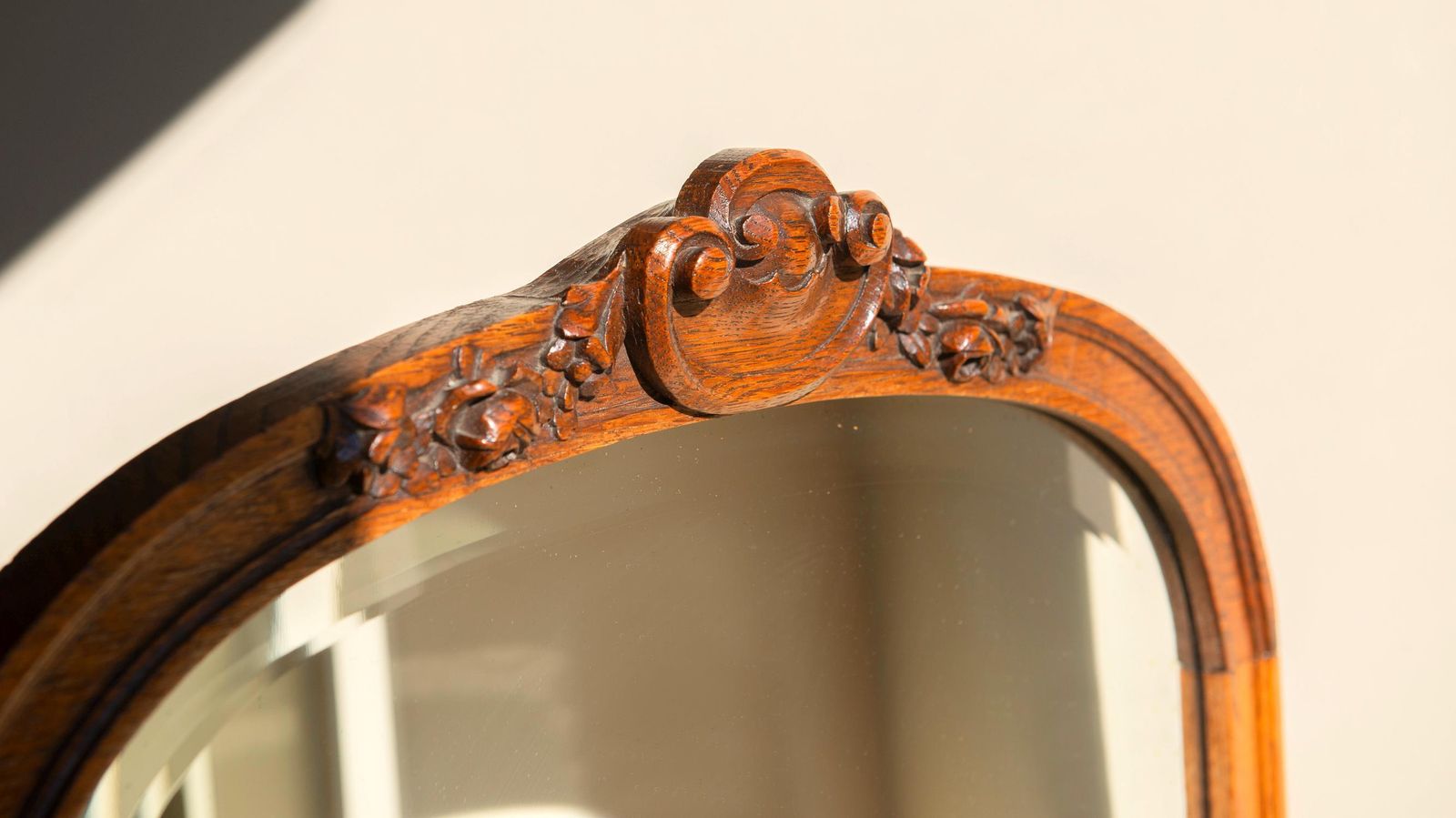 Antique Arched Oak Wall Mirror Dutch Art Deco Mirror Carved Wooden Hallway Mirror   1920s photo Home Decor