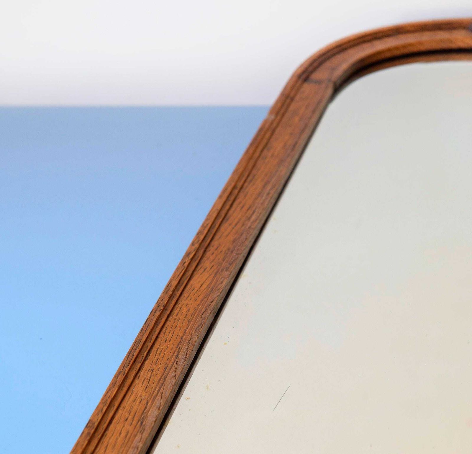 452.0 Antique Arched Oak Wall Mirror Dutch Art Deco Mirror Carved Wooden Hallway Mirror   1920s photo