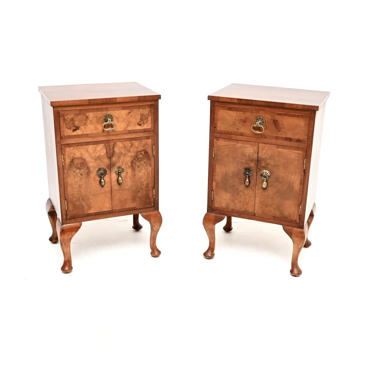 Pair Of Antique Burr Walnut Bedside Cabinets.
