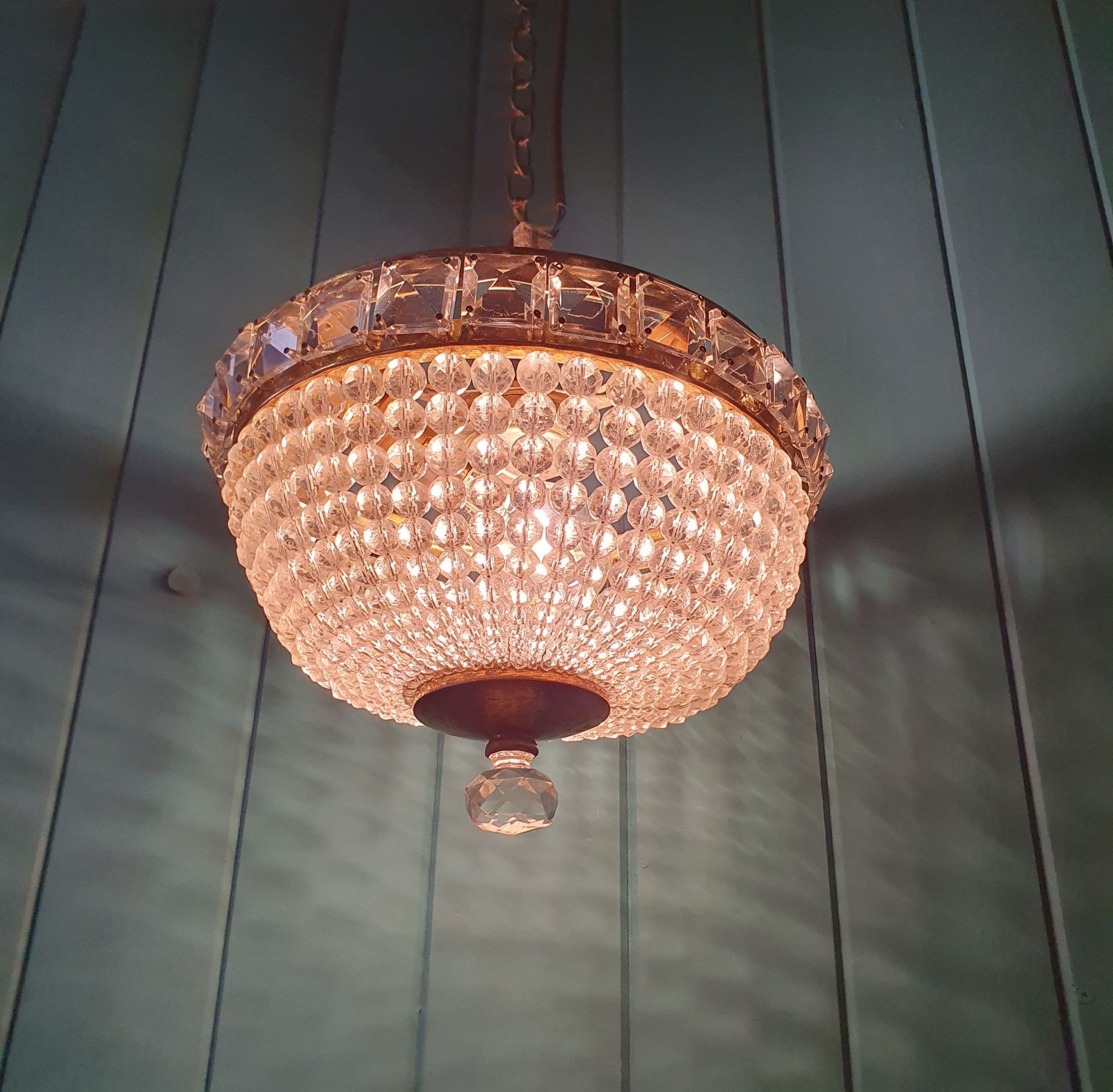 Early 20th Century Brass & Cut Glass Tapered Bag Chandelier 8". photo furniture
