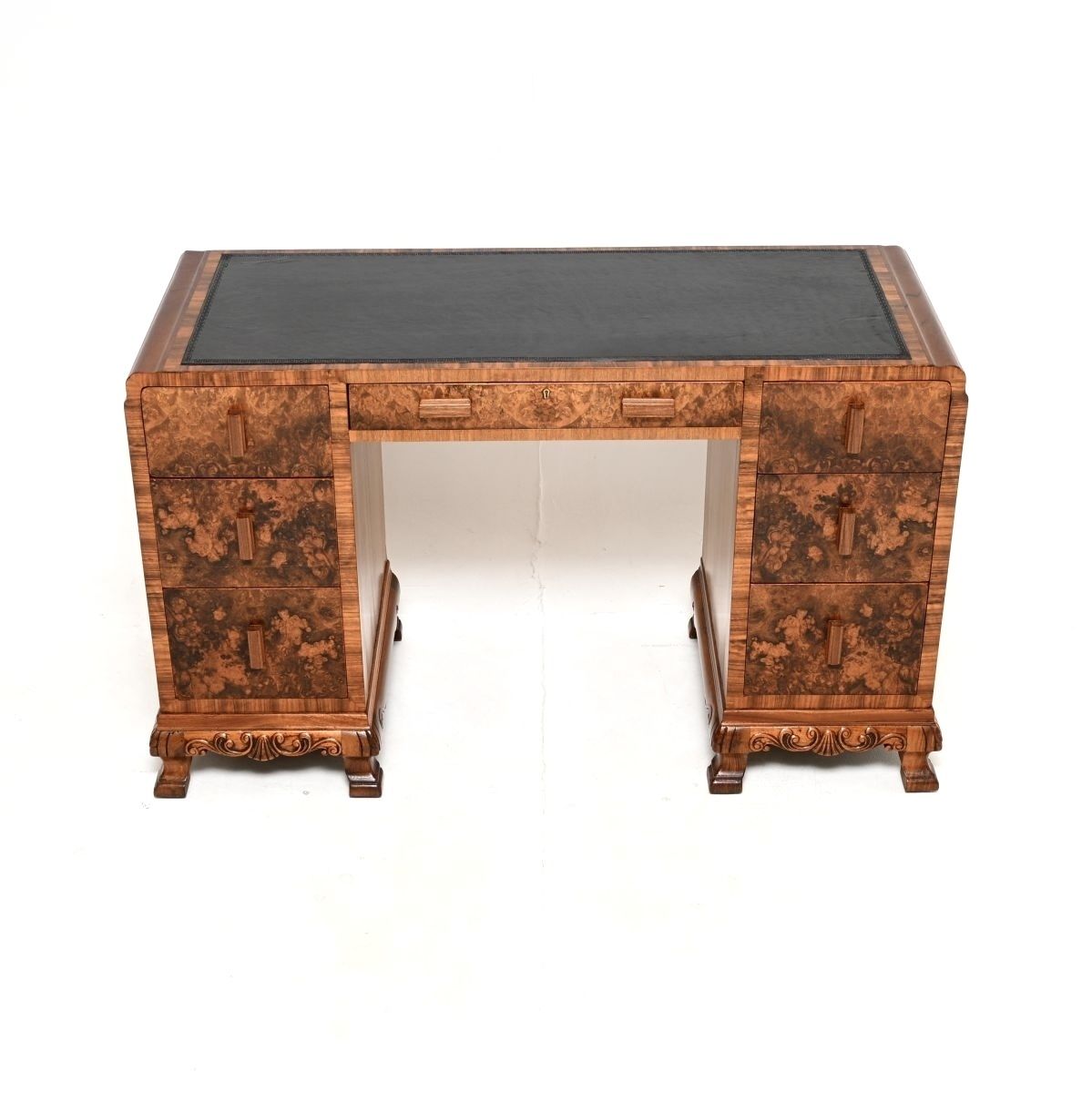 Art Deco Burr Walnut Leather Top Desk. photo furniture