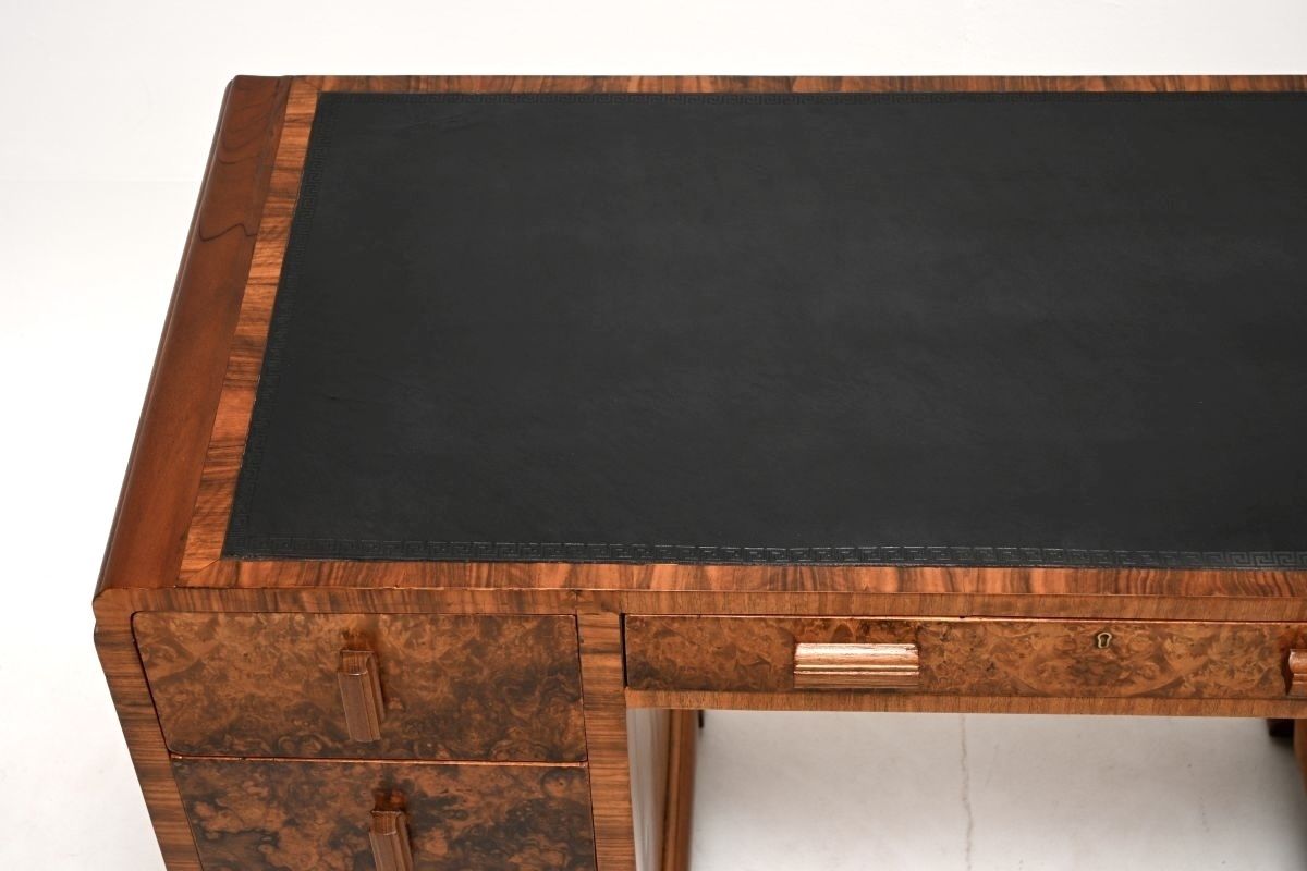 Art Deco Burr Walnut Leather Top Desk. photo for sale
