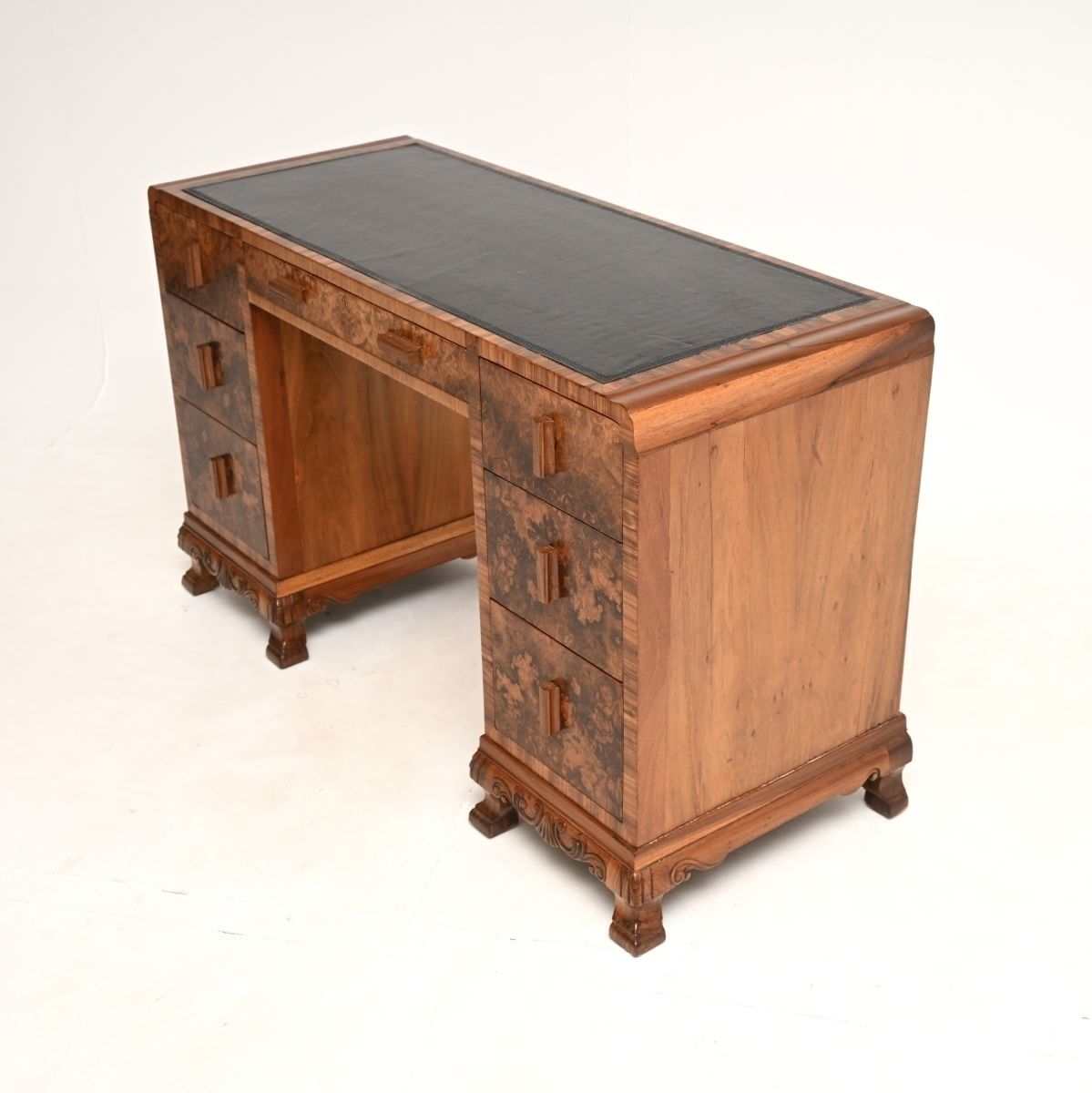 photo for sale Art Deco Burr Walnut Leather Top Desk.