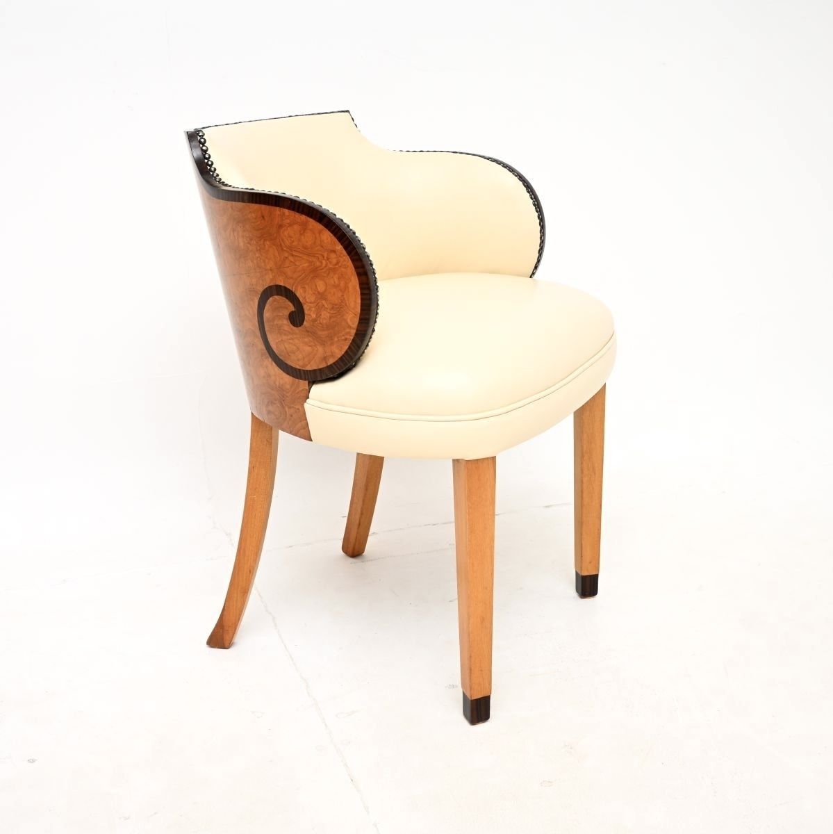 Art Deco Burr Walnut And Leather Armchair / Desk Chair.