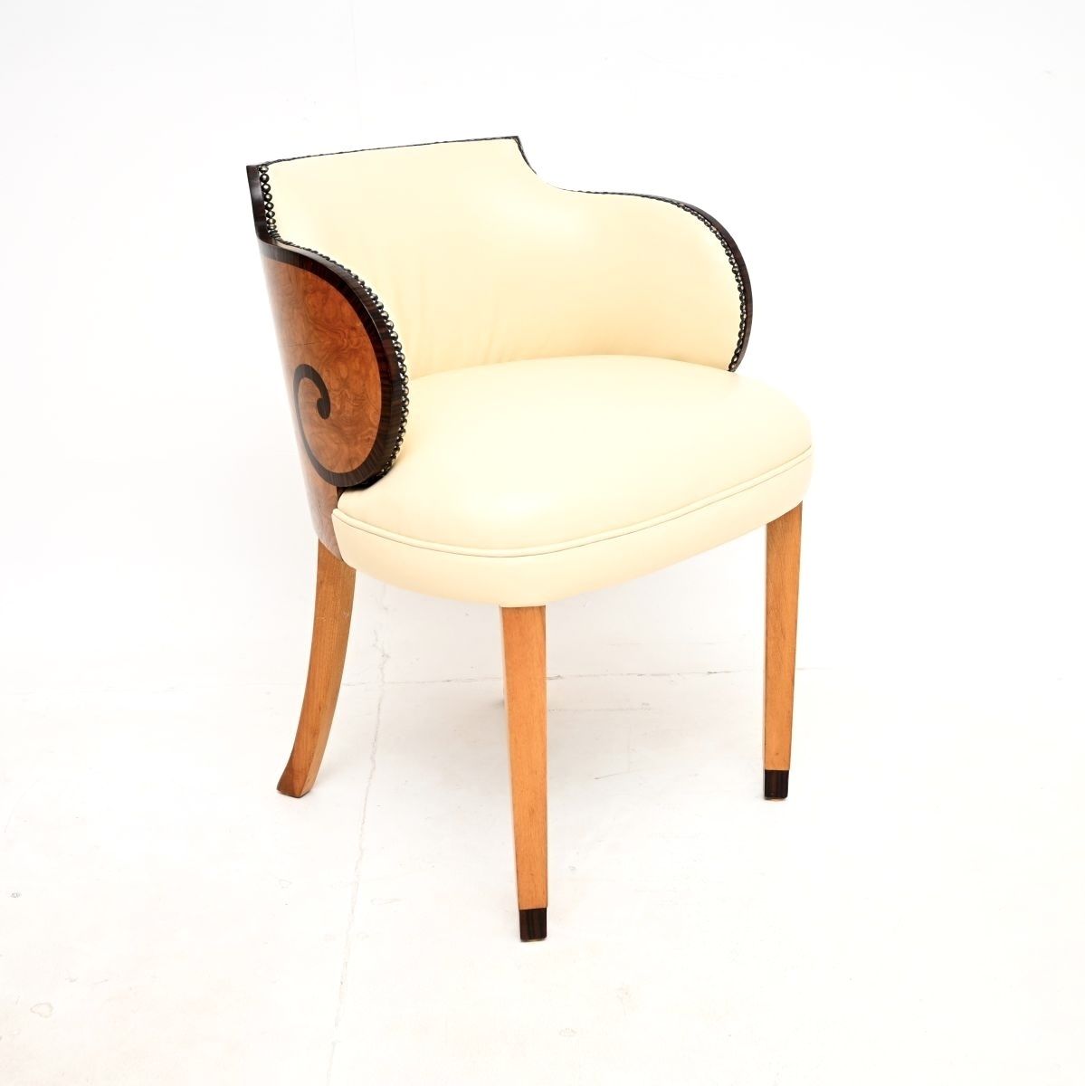 Art Deco Burr Walnut And Leather Armchair / Desk Chair. photo furniture